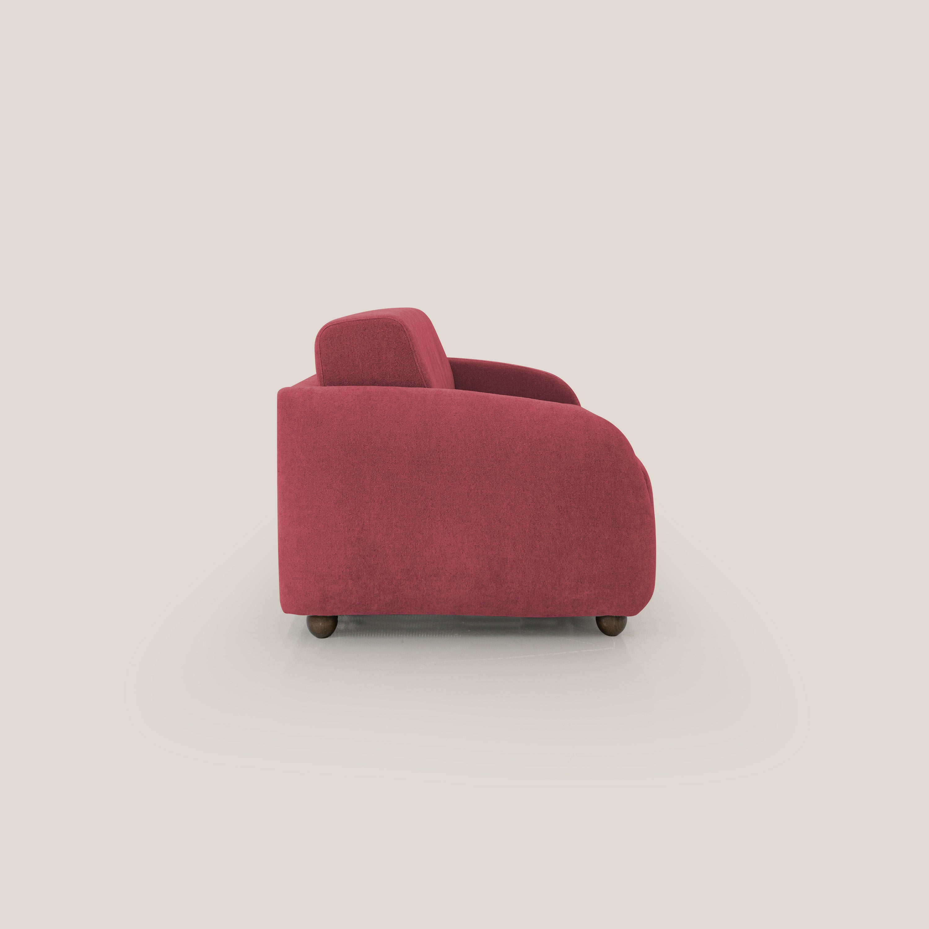 Giglio divano letto scandinavo japandi con materasso H18 cm in tessuto Bouclé impermeabile T07 rosso - divani.store