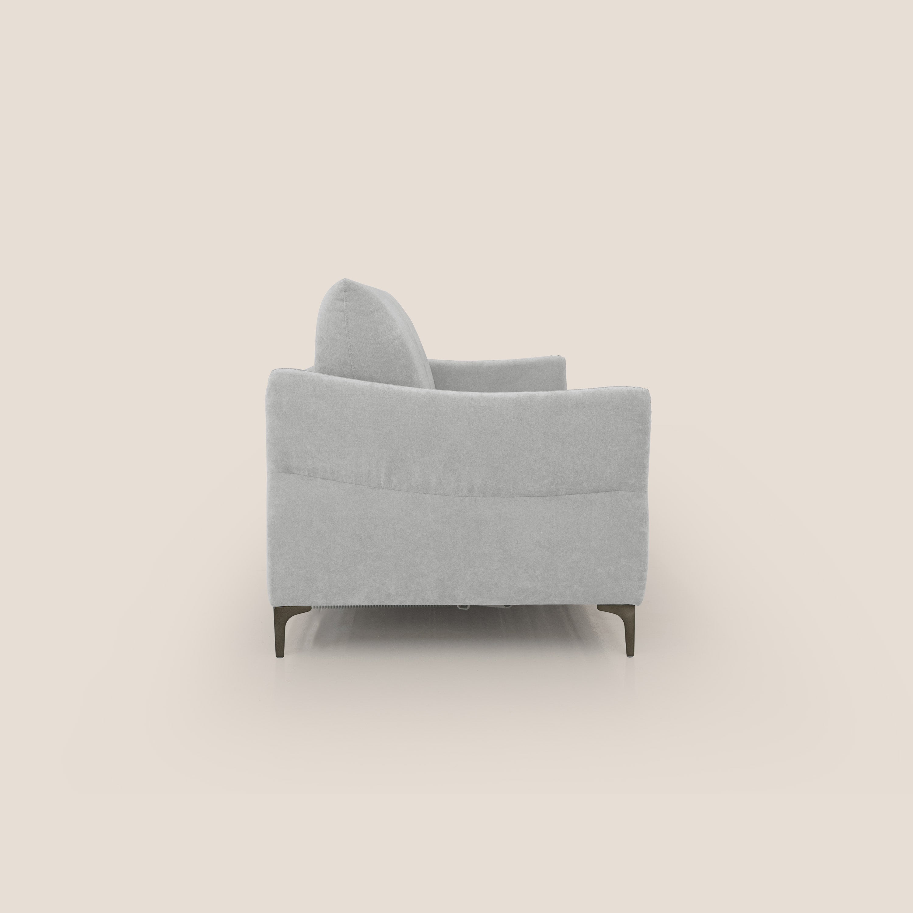 Dalia divano letto con materasso H18 cm e piedi alti in raffinato tessuto smacchiabile T17 grigio - divani.store