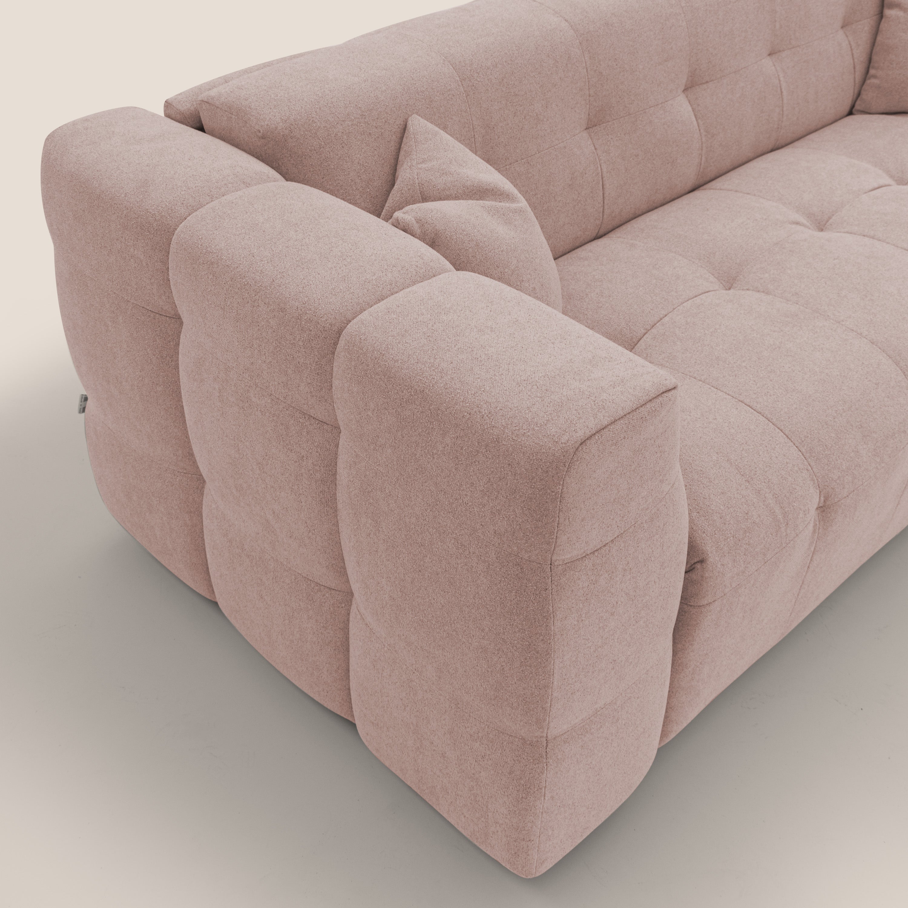 Tender Divano letto matrimoniale dal design innovativo in tessuto bouclet impermeabile T07 rosa - divani.store