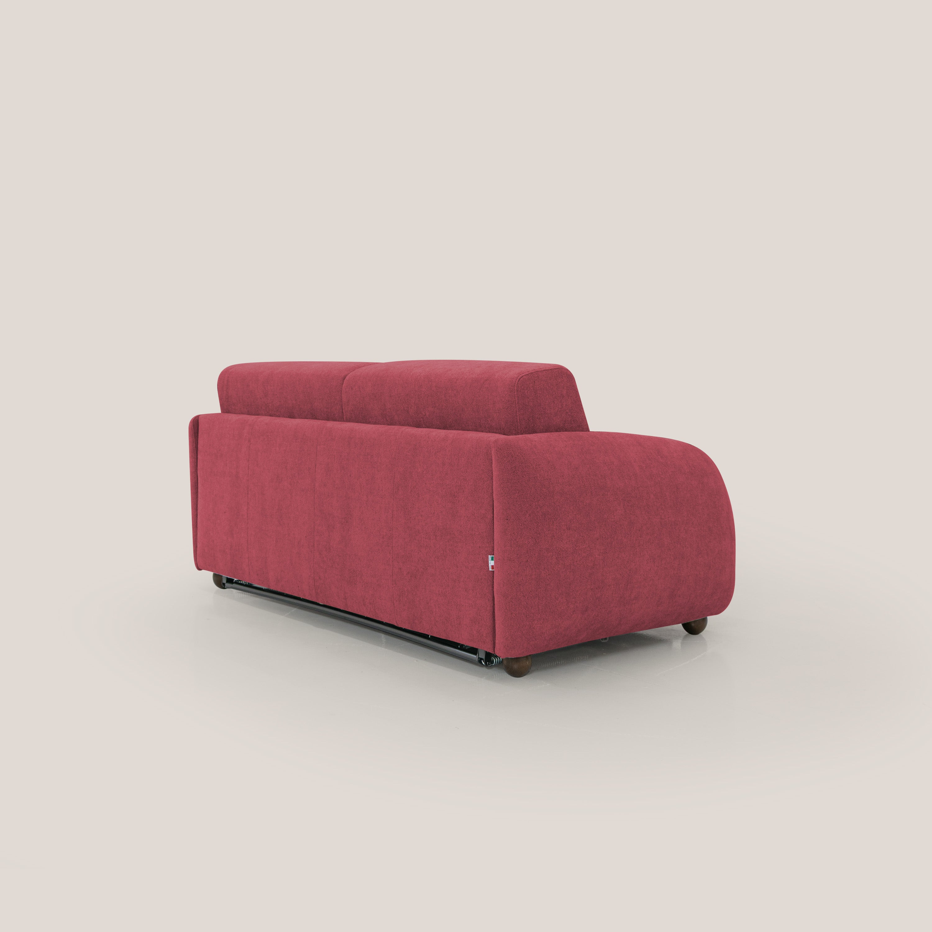Giglio divano letto scandinavo japandi con materasso H18 cm in tessuto Bouclé impermeabile T07 rosso - divani.store