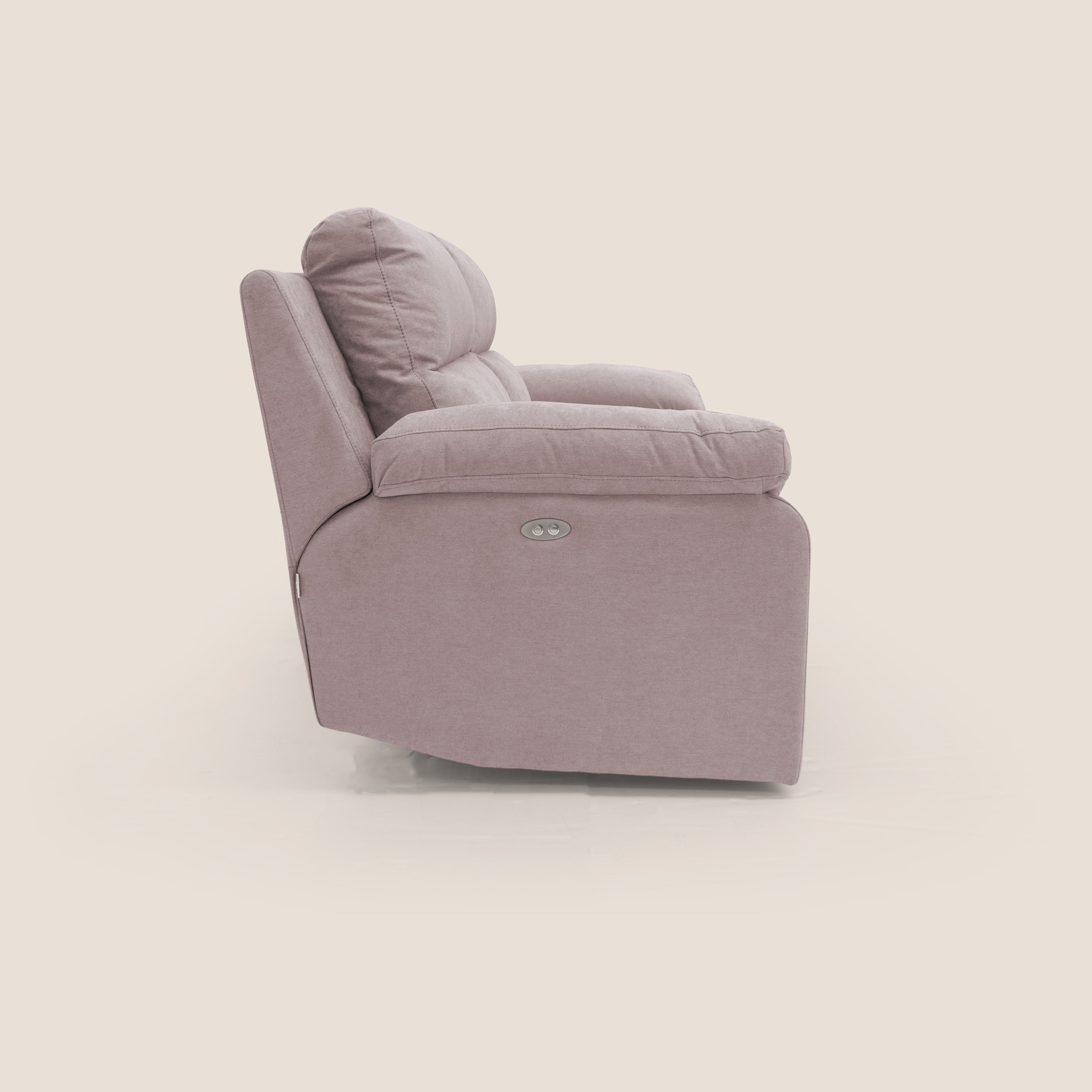 Romeo Divano relax con recliner elettrico in morbido tessuto impermeabile T02 rosa - divani.store