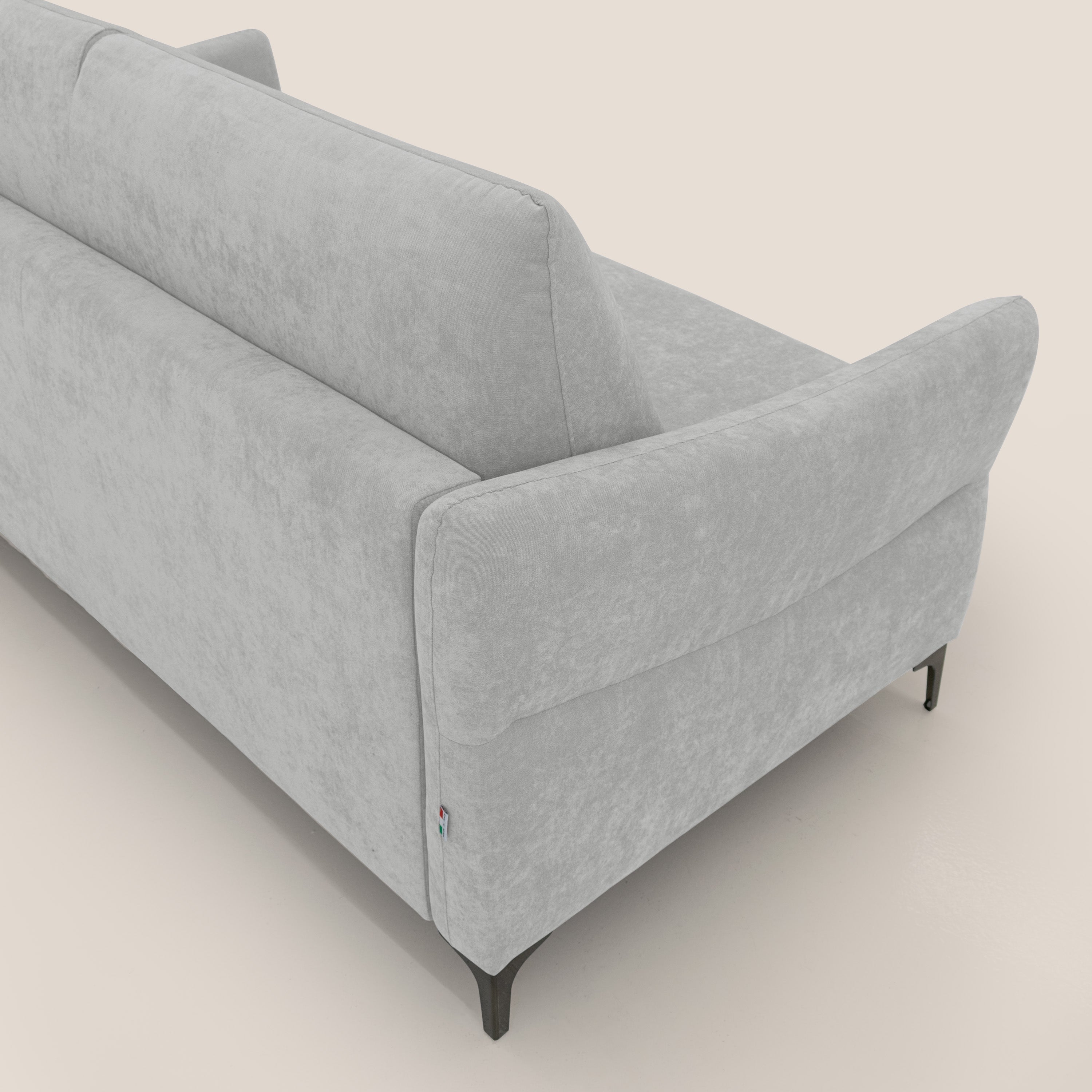 Dalia divano letto con materasso H18 cm e piedi alti in raffinato tessuto smacchiabile T17 grigio - divani.store