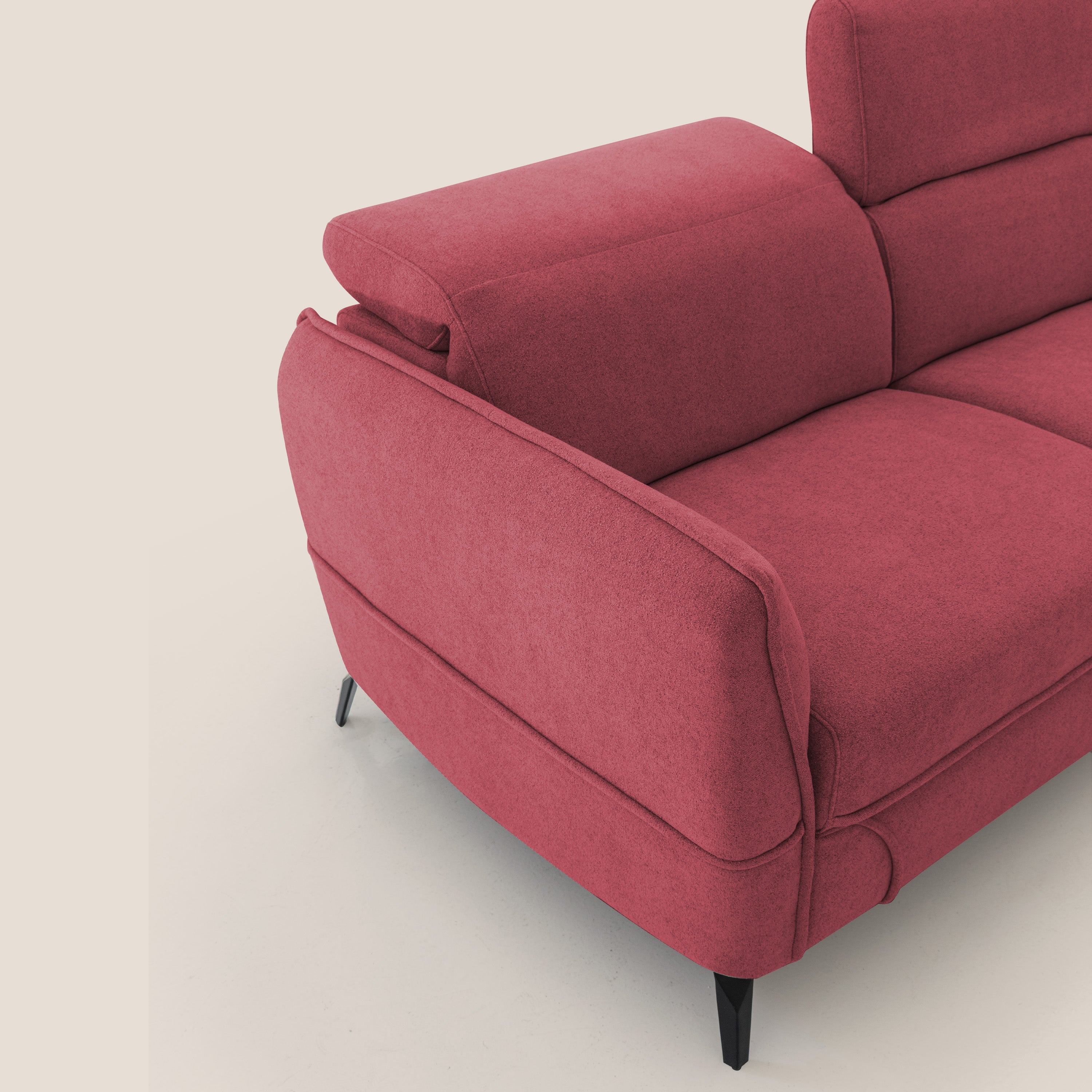 Bloom Divano con poggiapiedi estraibile piedini alti e poggiatesta reclinabili in tessuto bouclé impermeabile T07 rosso - divani.store