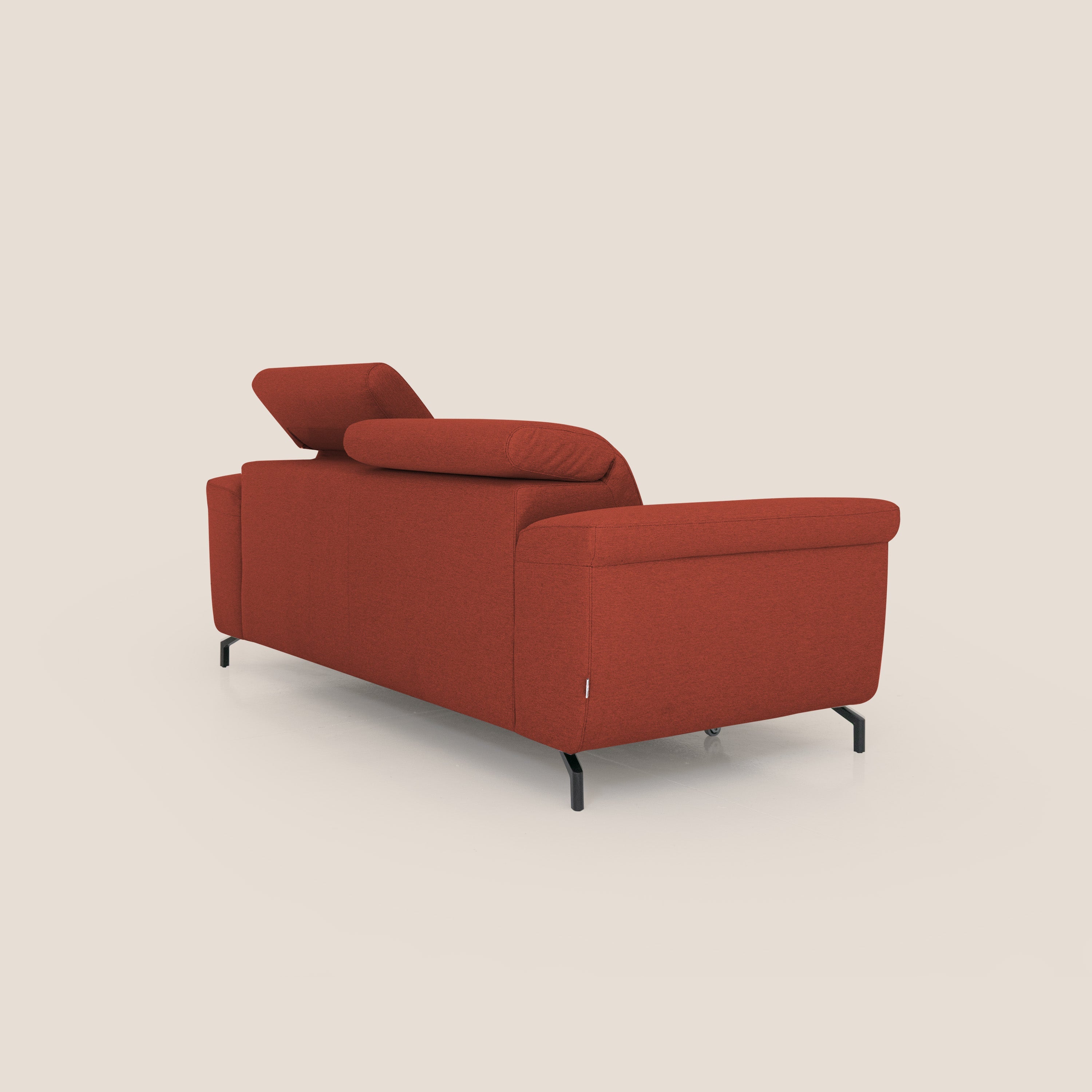 Aisha Divano con poggiapiedi estraibile piedini alti e poggiatesta reclinabili in tessuto Smacchiabile T05 rosso - divani.store