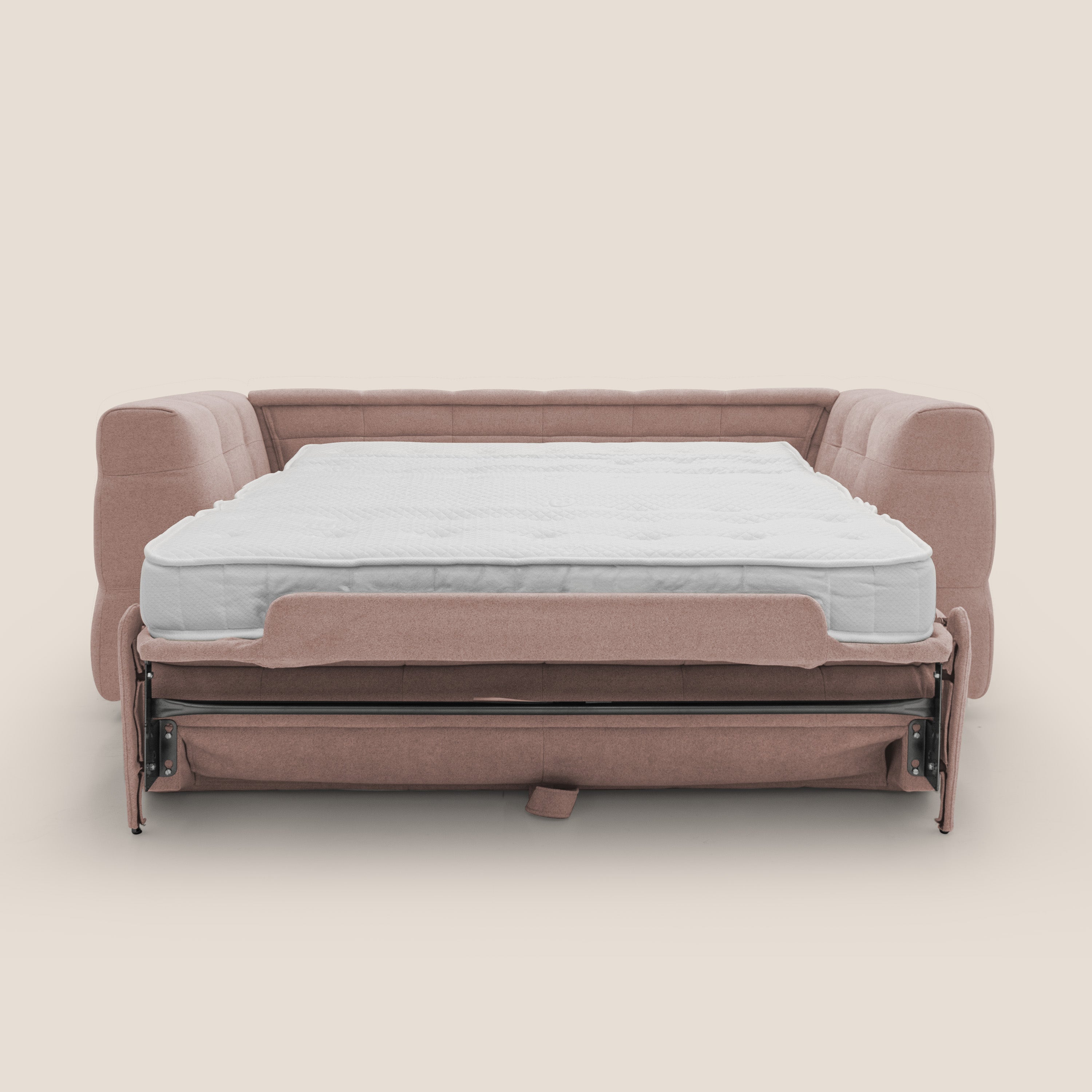 Tender Divano letto matrimoniale dal design innovativo in tessuto bouclet impermeabile T07 rosa - divani.store