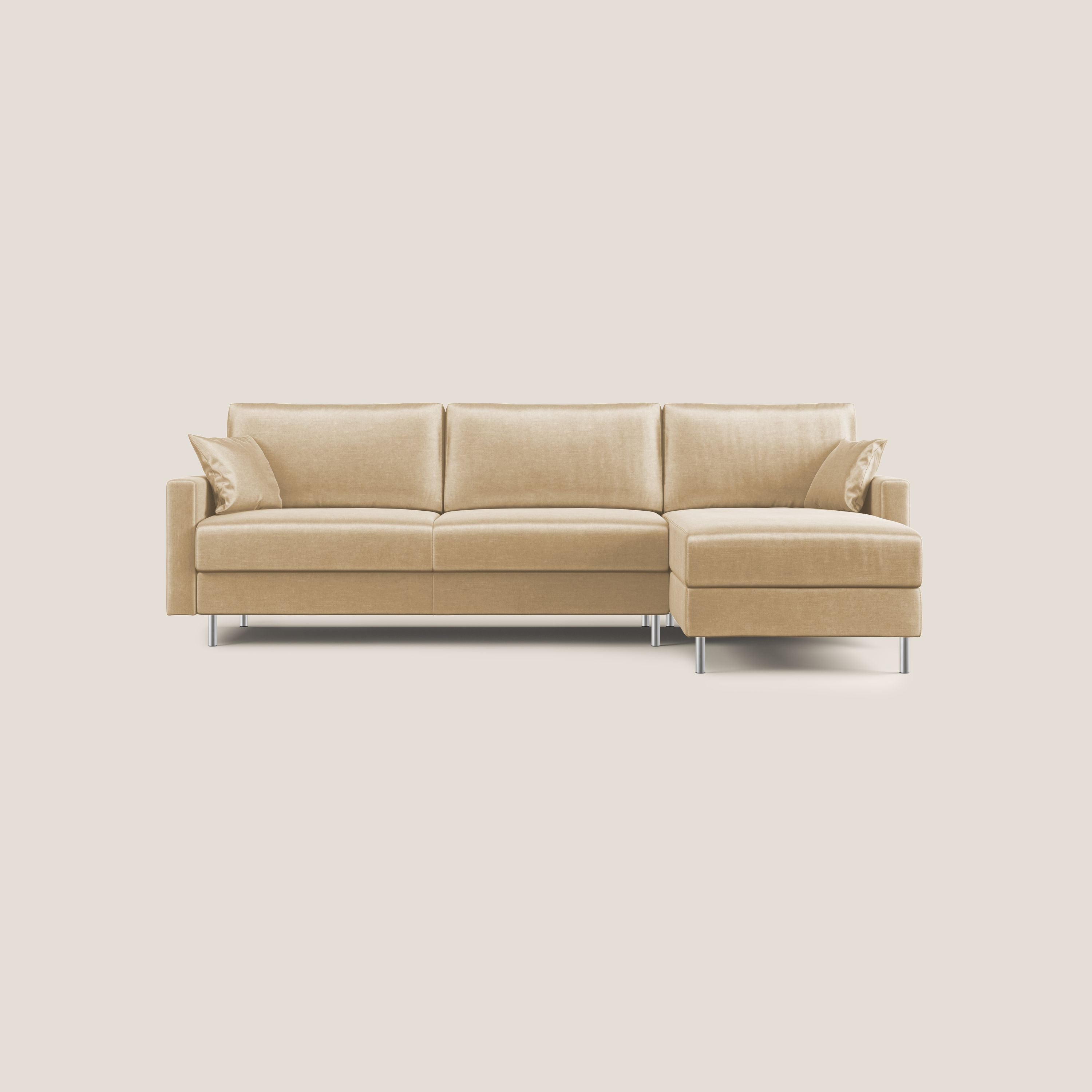 Andromeda divano letto angolare in velluto morbido impermeabile T01 beige - divani.store