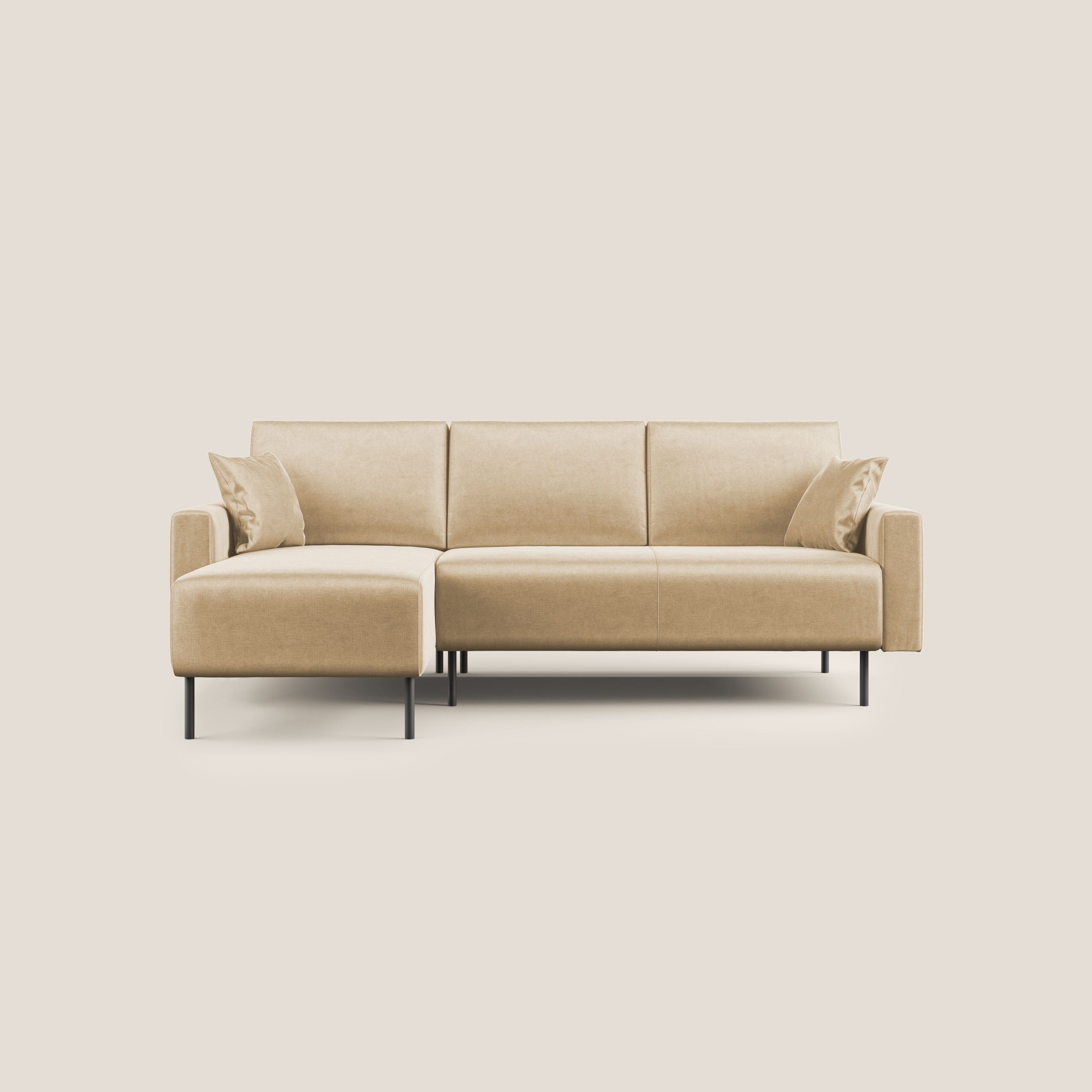 Arthur divano moderno angolare in velluto morbido impermeabile T01 beige - divani.store