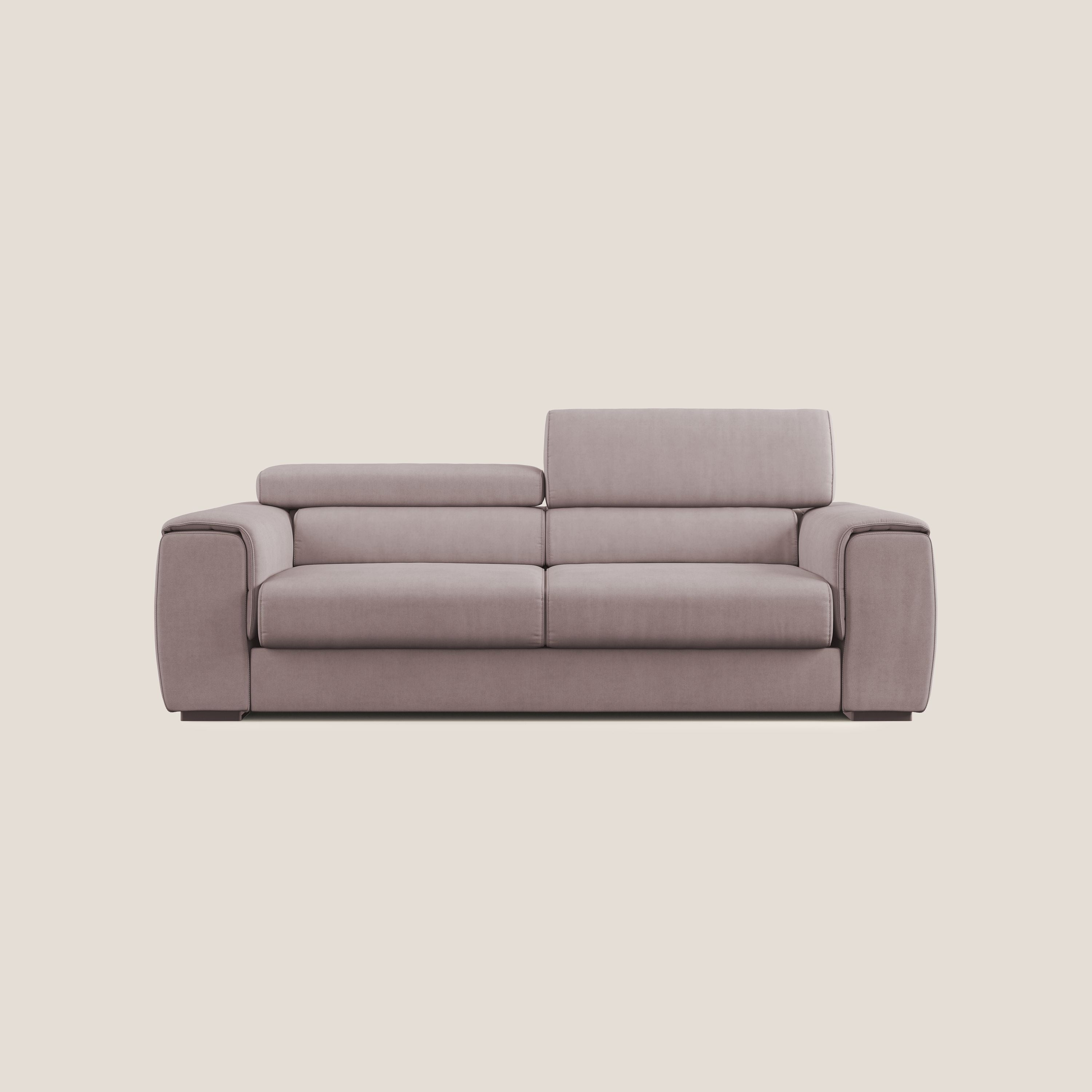 Zeno Divano con pouf estraibile poggiapiedi in tessuto morbido impermeabile T02 rosa - divani.store