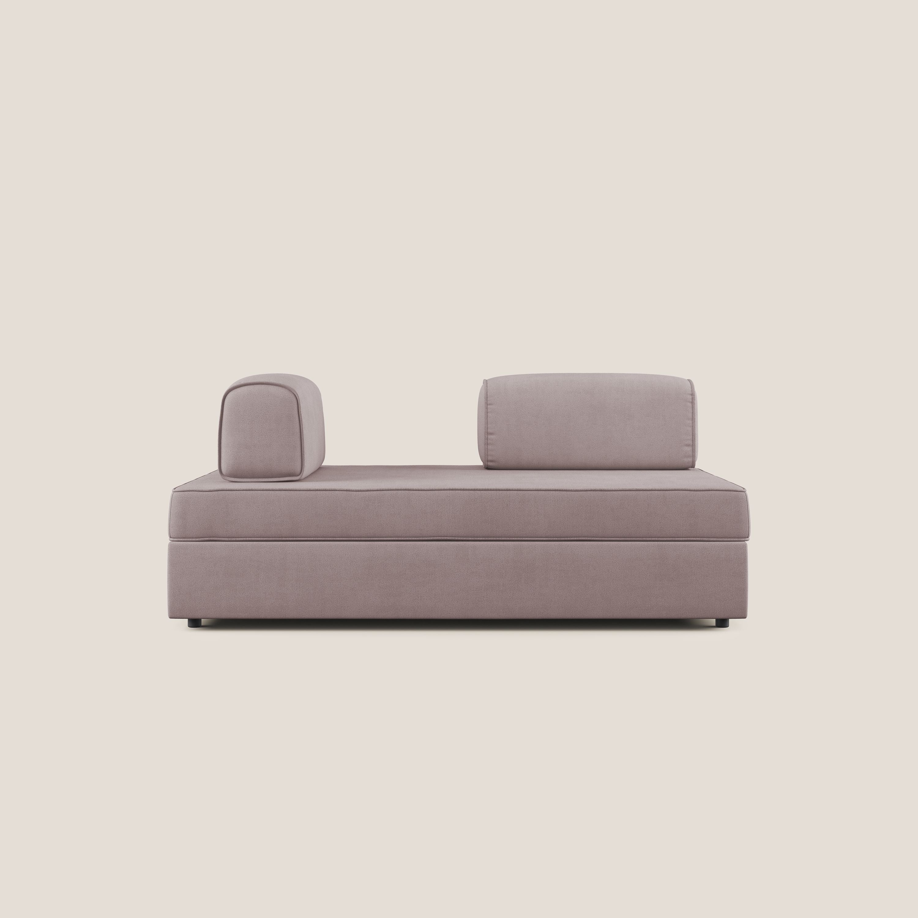 Liberty divano con pouf estraibile e schienali movibili in tessuto morbido impermeabile T02 rosa - divani.store