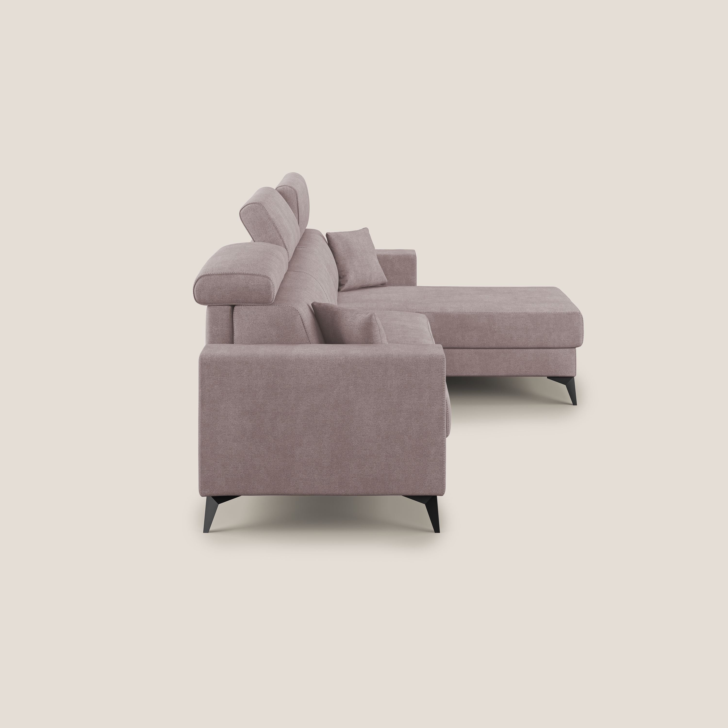 Pegaso divano letto angolare con poggiatesta reclinabili e rivestimento impermeabile T02 rosa - divani.store