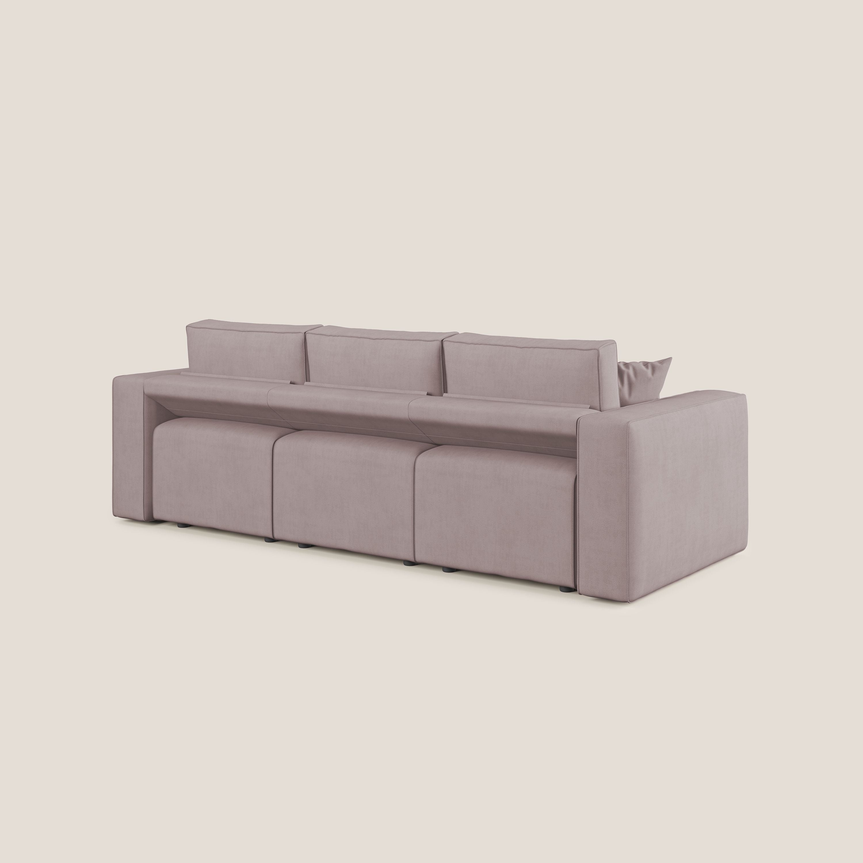 Morfeo divano con 3 sedute estraibili in morbido tessuto impermeabile T02 rosa - divani.store