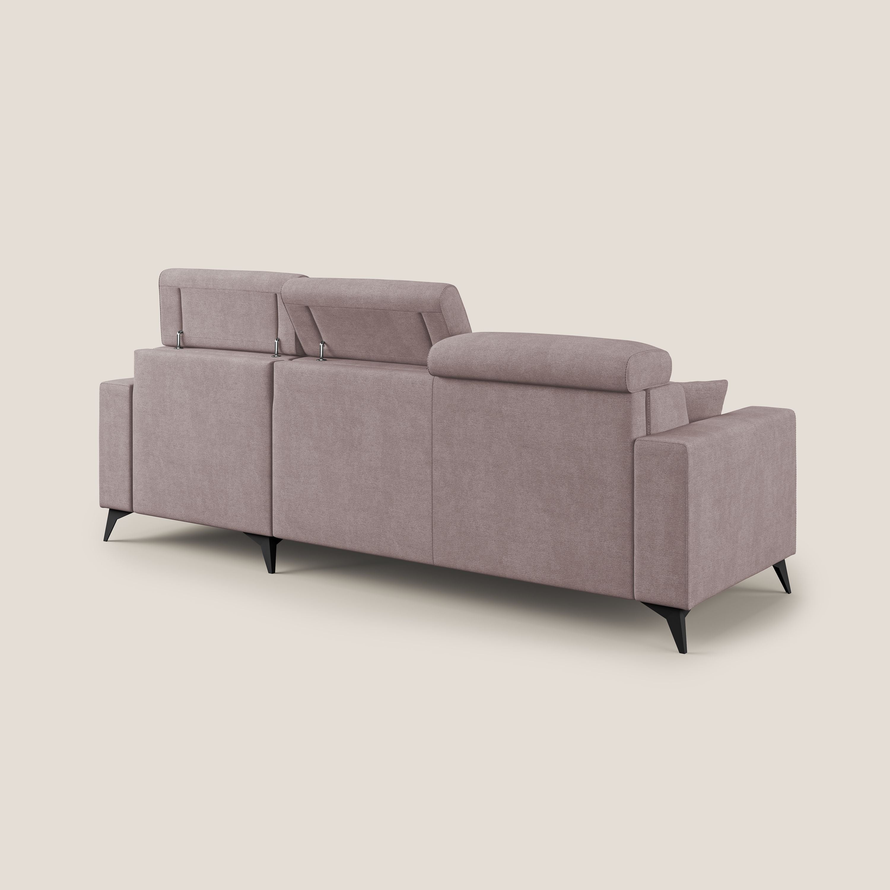 Pegaso divano letto angolare con poggiatesta reclinabili e rivestimento impermeabile T02 rosa - divani.store