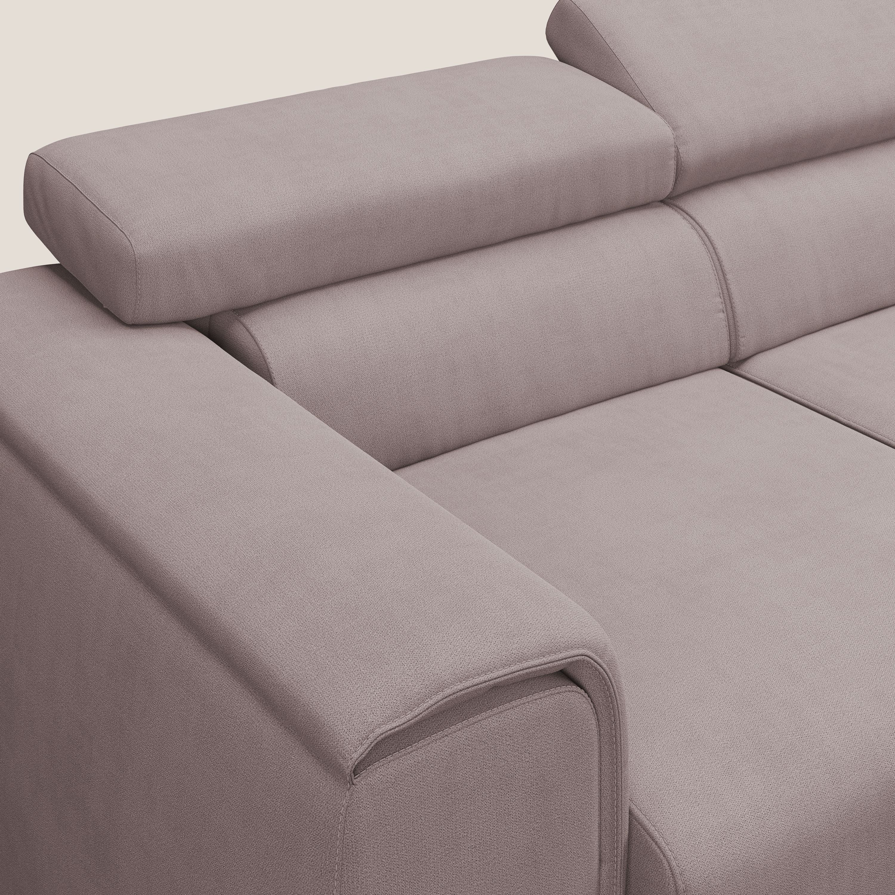 Zeno Divano con pouf estraibile poggiapiedi a 3 sedute in tessuto morbido impermeabile T02 rosa - divani.store