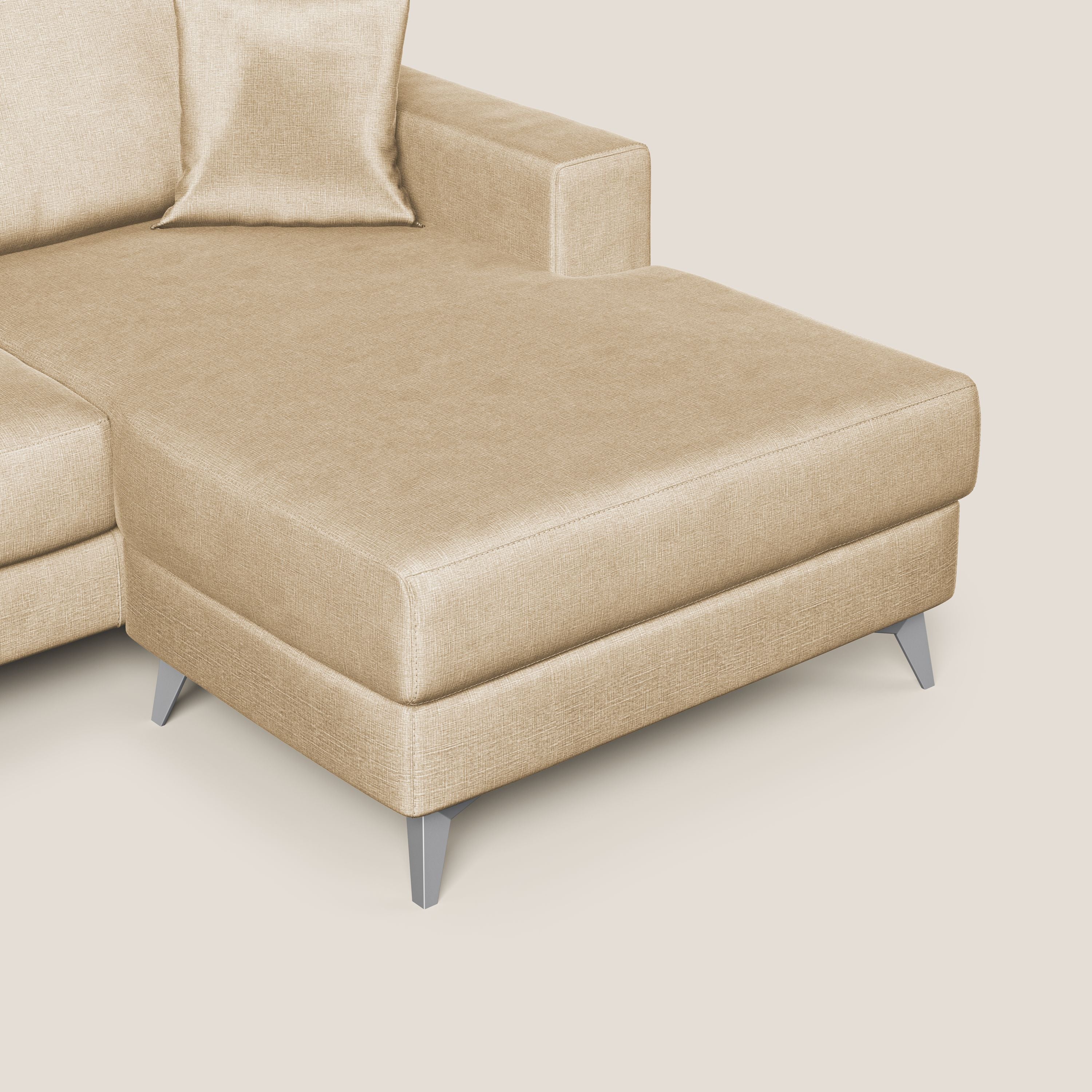 Michael divano moderno angolare con penisola in morbido velluto impermeabile T01 beige - divani.store