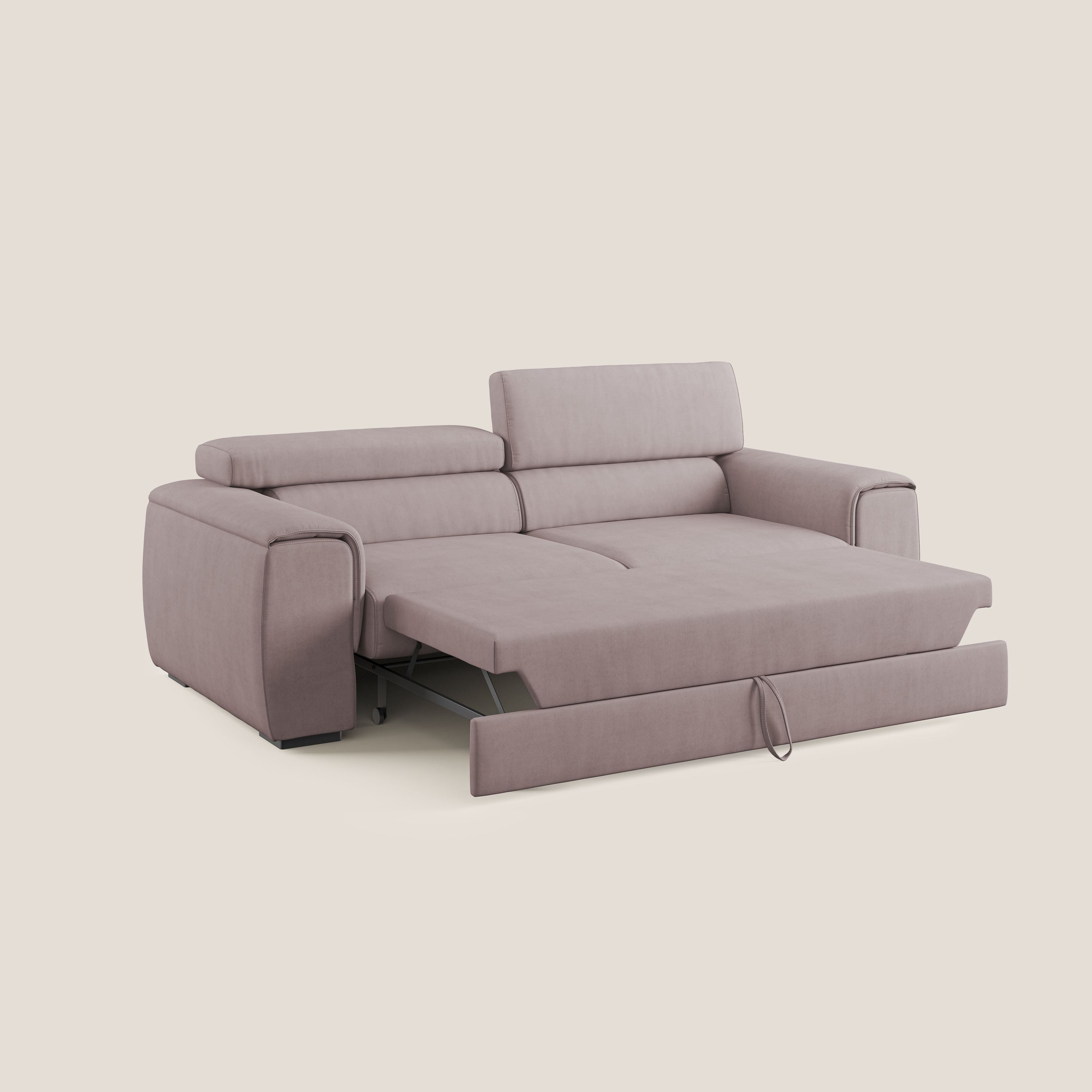 Zeno Divano con pouf estraibile poggiapiedi in tessuto morbido impermeabile T02 rosa - divani.store