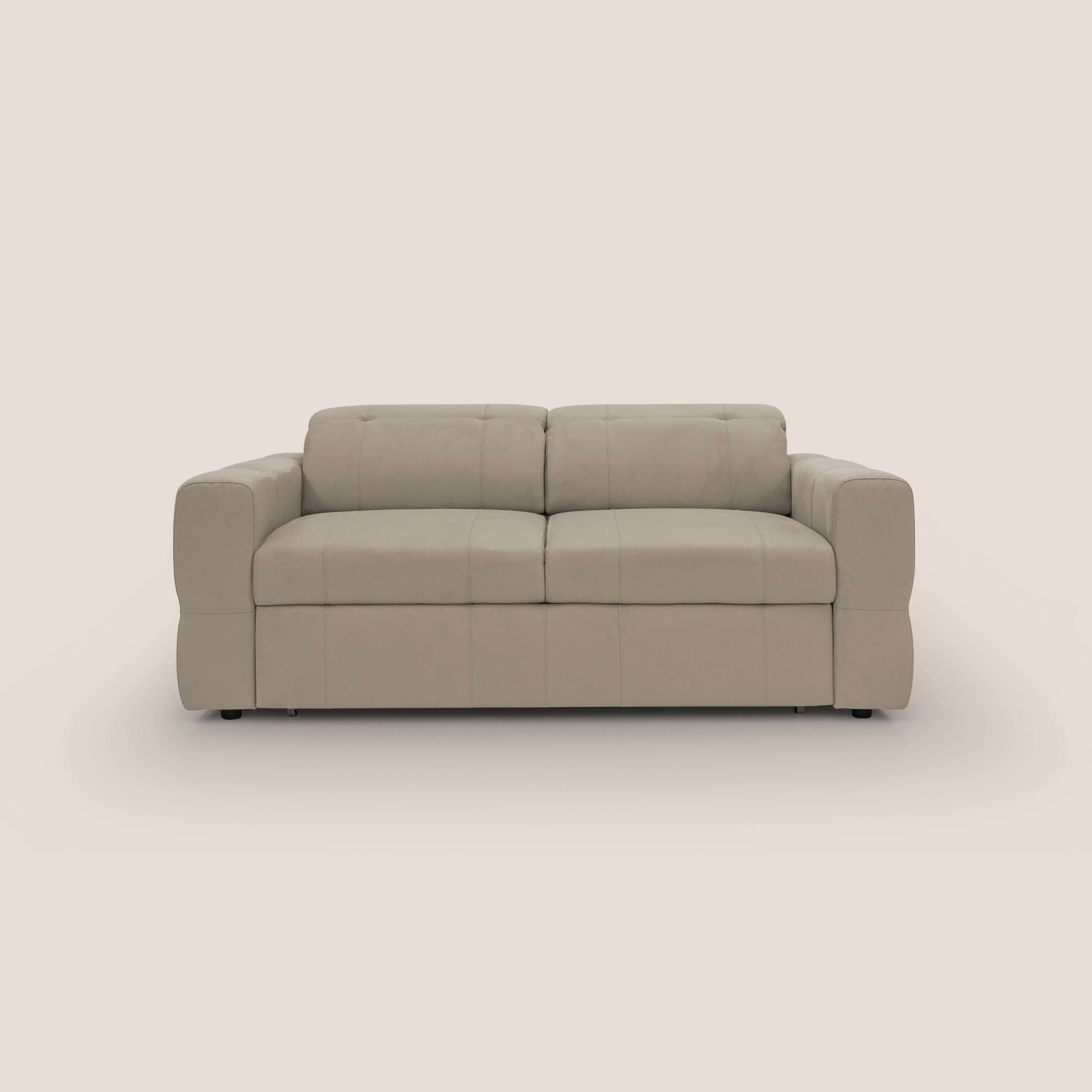 Kronos Divano con pouf estraibile poggiapiedi e poggiatesta reclinabili in morbida microfibra impermeabile T11 tortora - divani.store