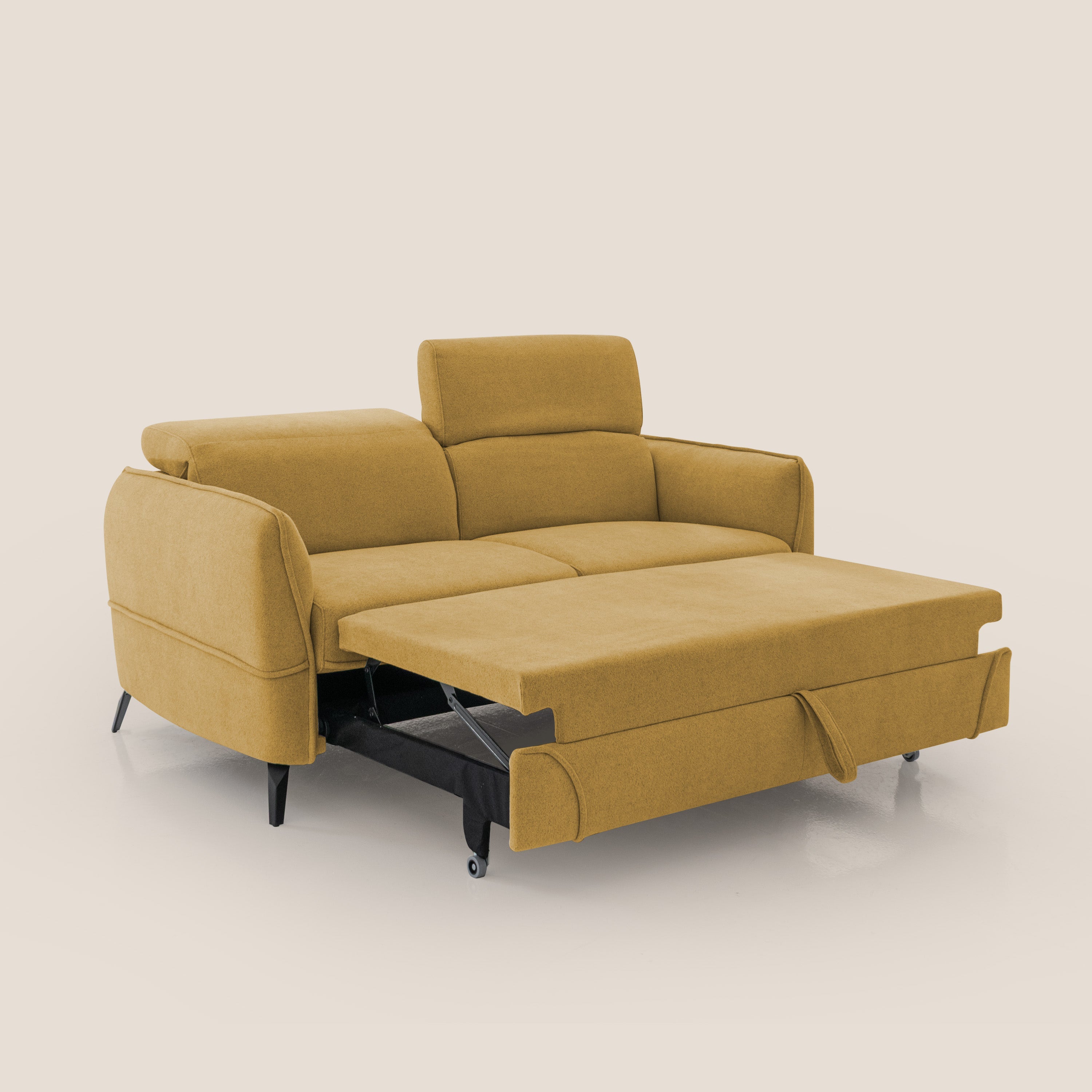 Bloom Divano con poggiapiedi estraibile piedini alti e poggiatesta reclinabili in tessuto bouclé impermeabile T07 verde - divani.store