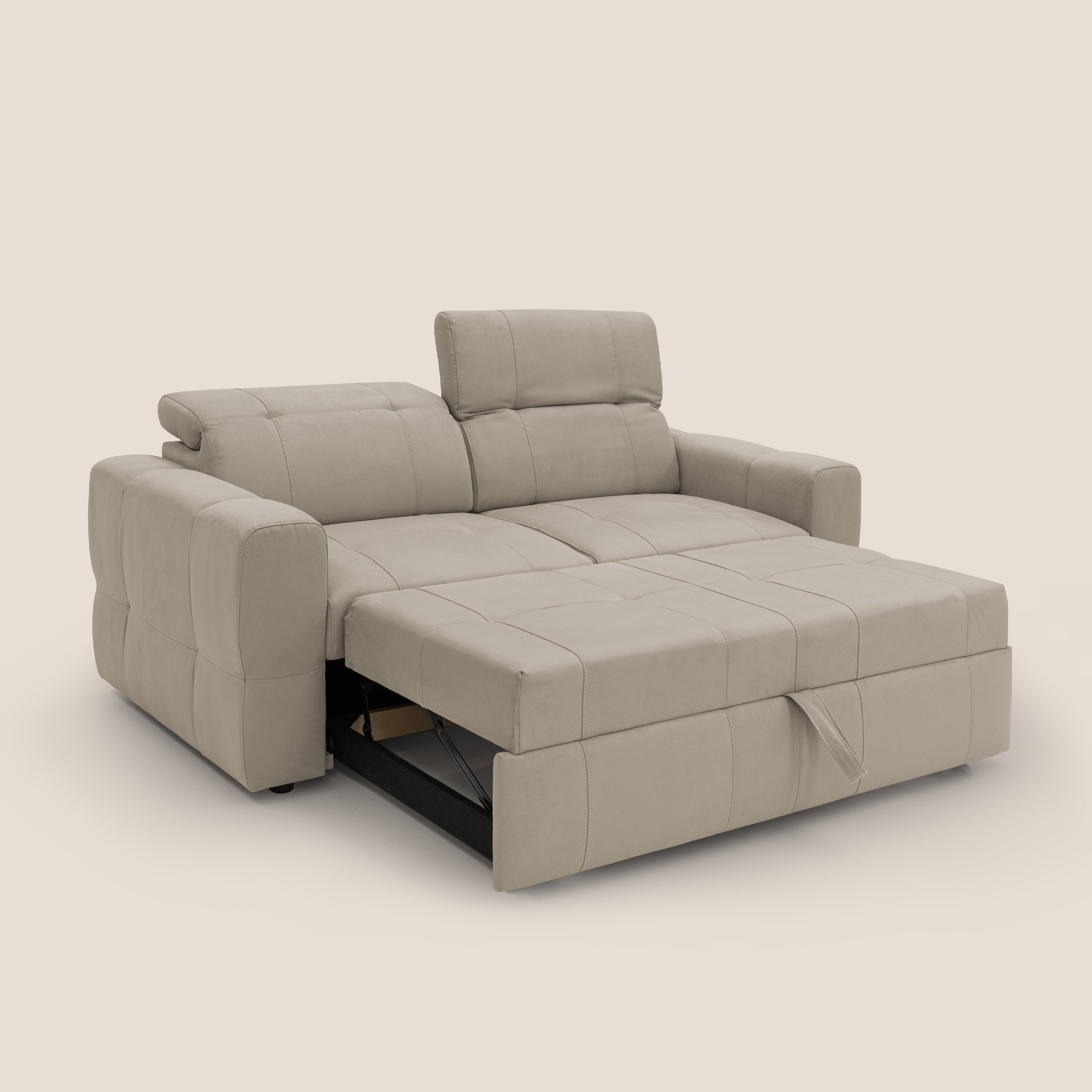 Kronos Divano con pouf estraibile poggiapiedi e poggiatesta reclinabili in morbida microfibra impermeabile T11 tortora - divani.store