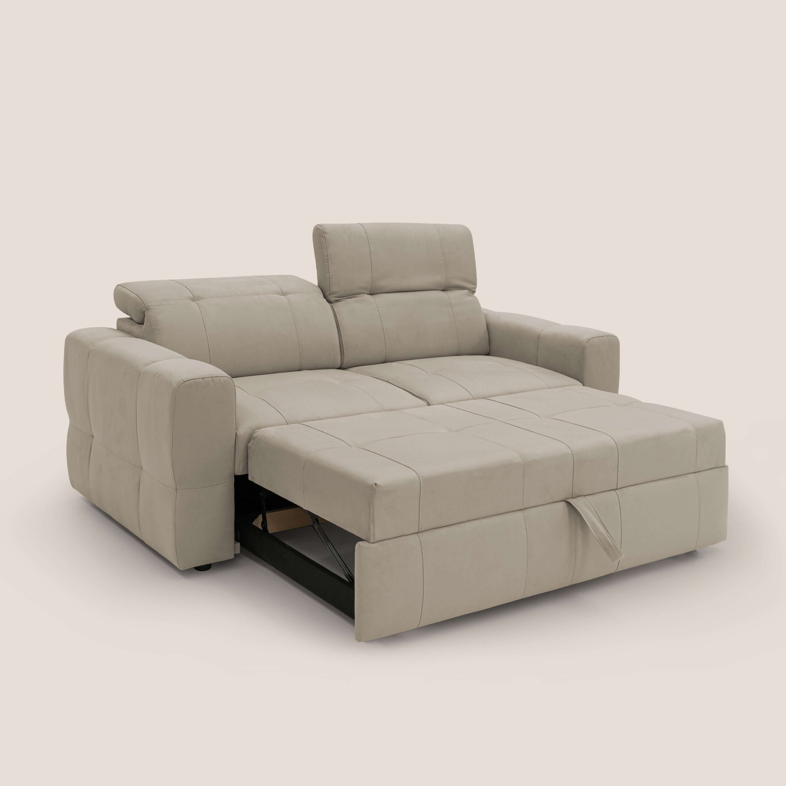 Kronos Divano con pouf estraibile poggiapiedi e poggiatesta reclinabili in morbida microfibra impermeabile T11 tortora - divani.store