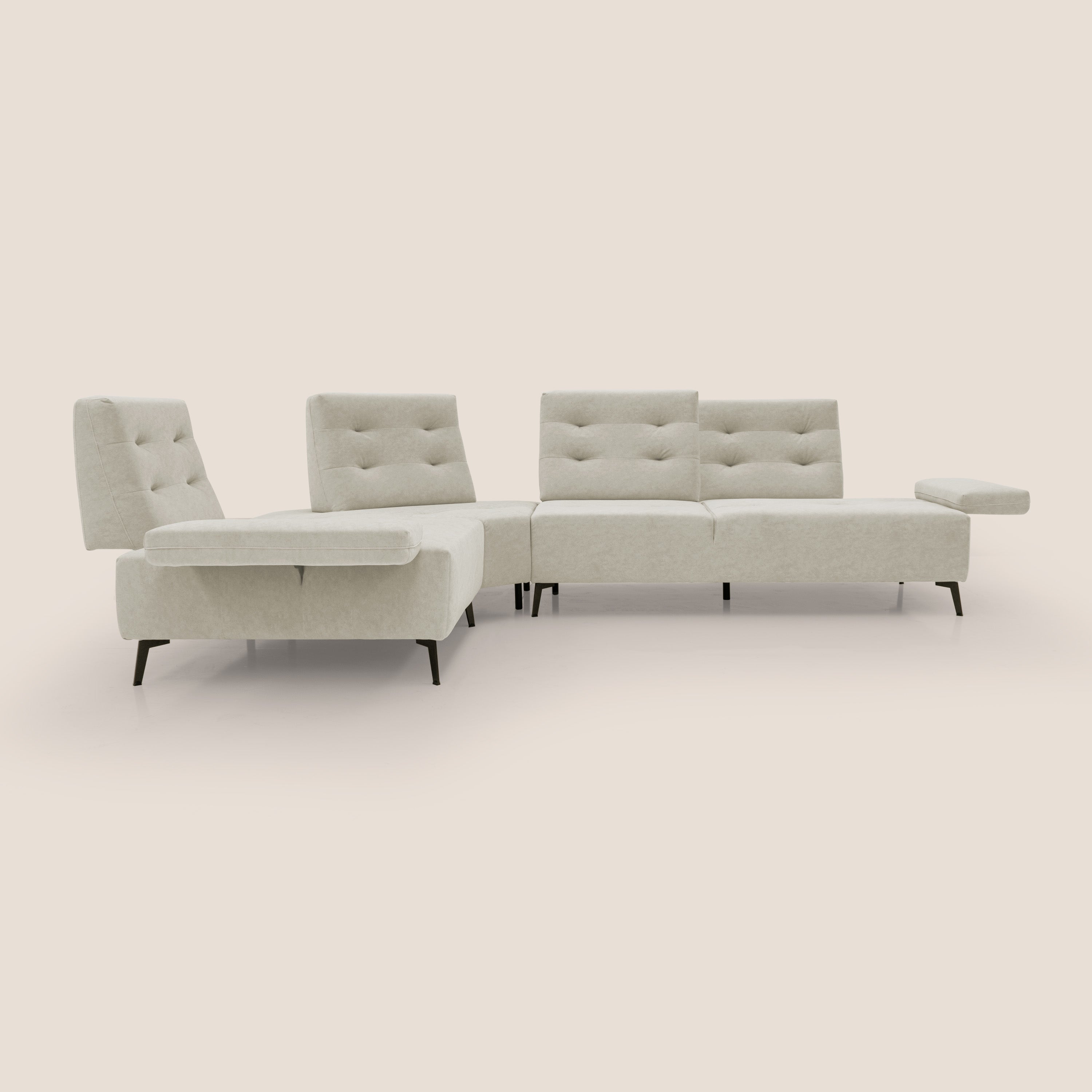 Lugano Divano angolare con schienali traslanti in microfibra effetto velluto T09 panna - divani.store