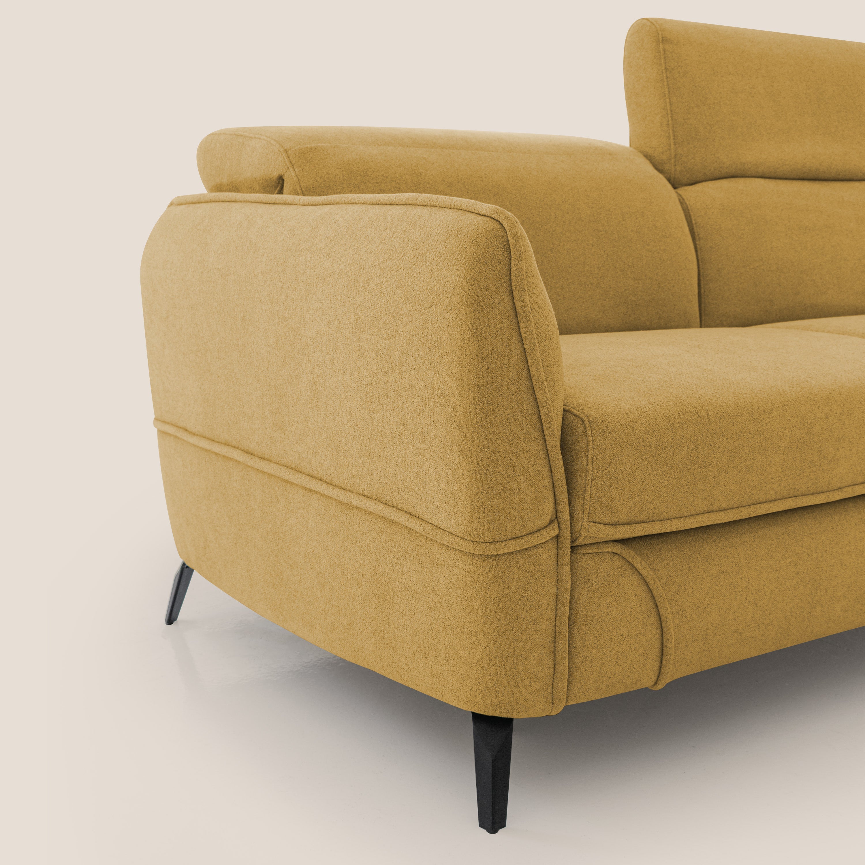 Bloom Divano con poggiapiedi estraibile piedini alti e poggiatesta reclinabili in tessuto bouclé impermeabile T07 verde - divani.store