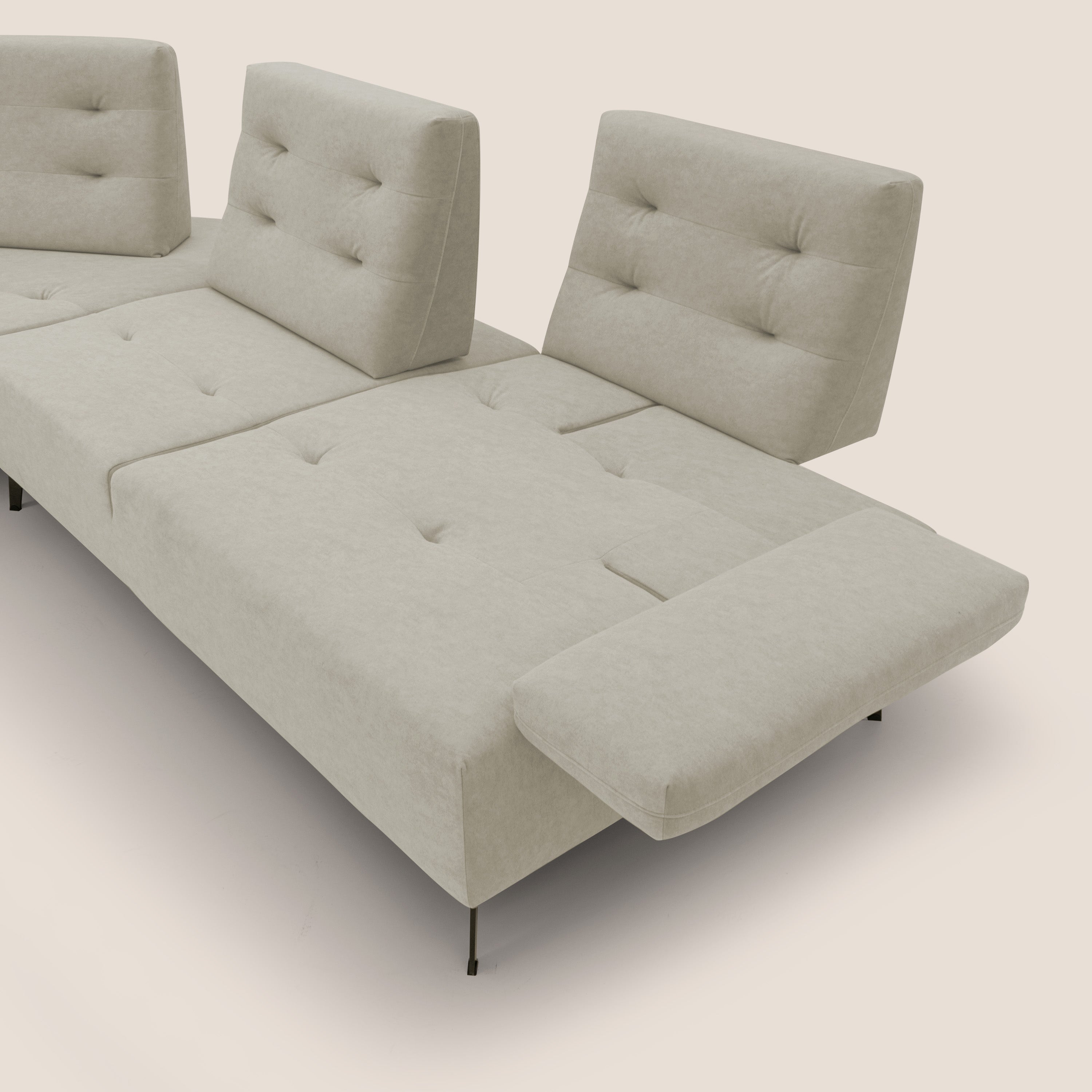 Lugano Divano angolare con schienali traslanti in microfibra effetto velluto T09 panna - divani.store