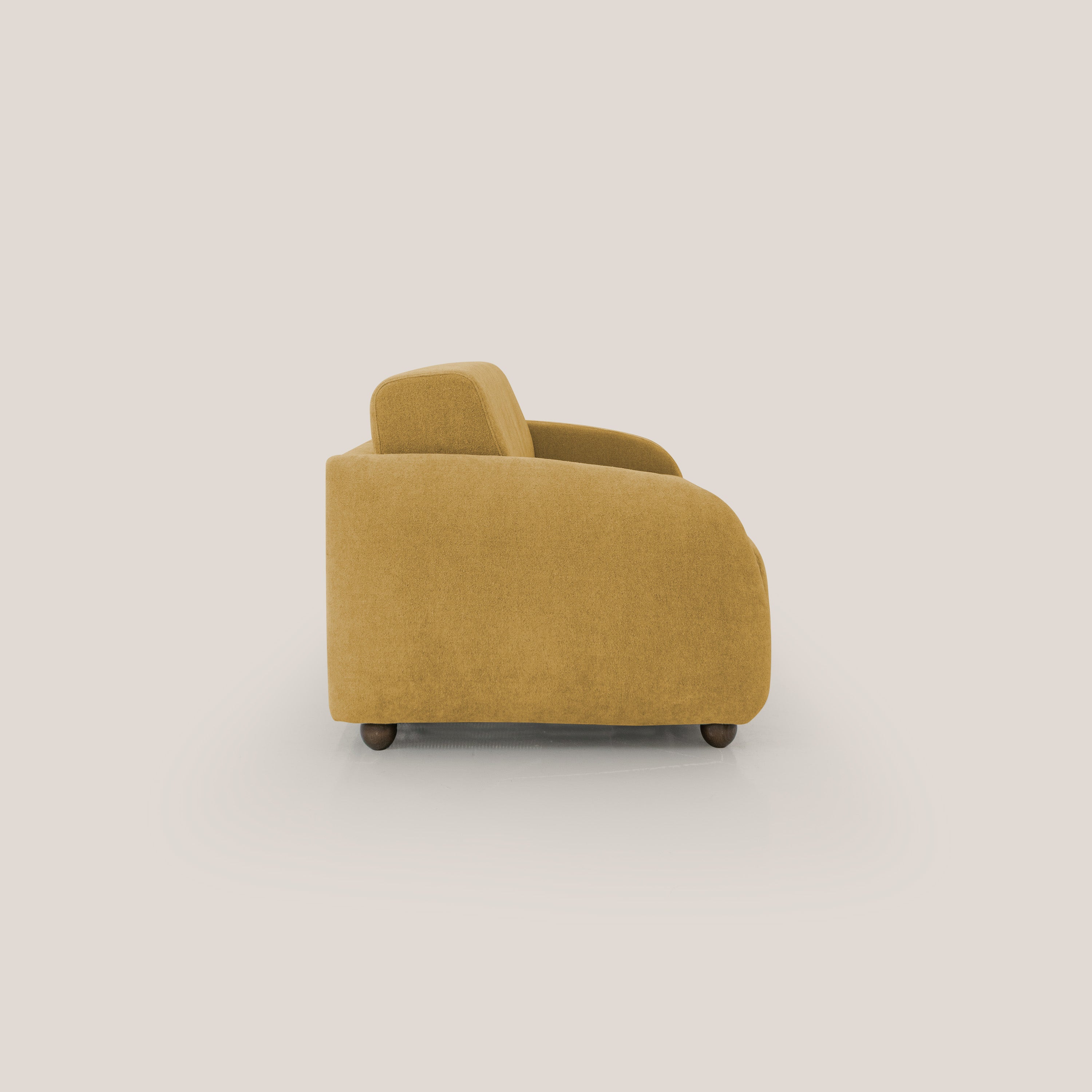 Giglio divano letto scandinavo japandi con materasso H18 cm in tessuto Bouclé impermeabile T07 giallo - divani.store