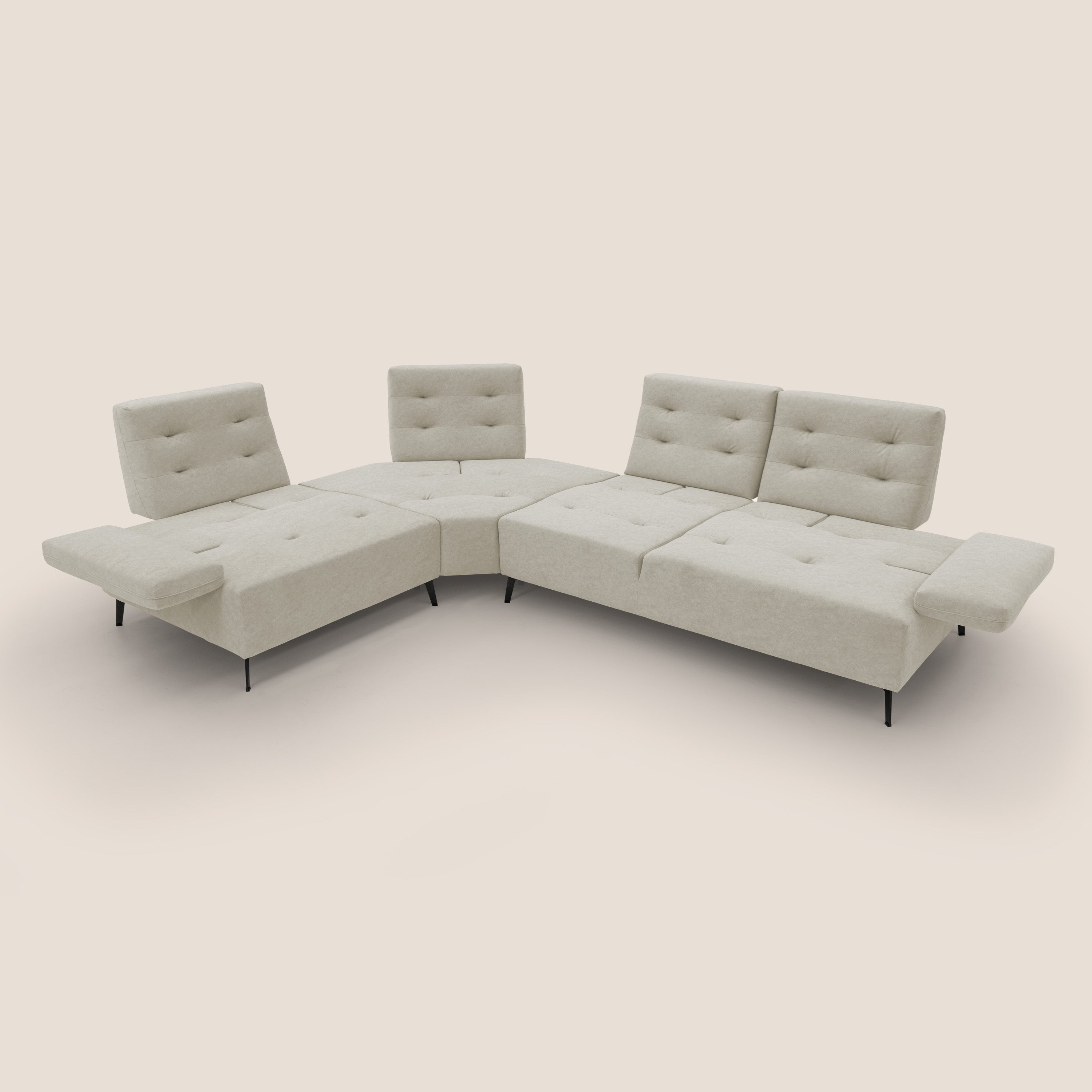 Lugano Divano angolare con schienali traslanti in microfibra effetto velluto T09 panna - divani.store