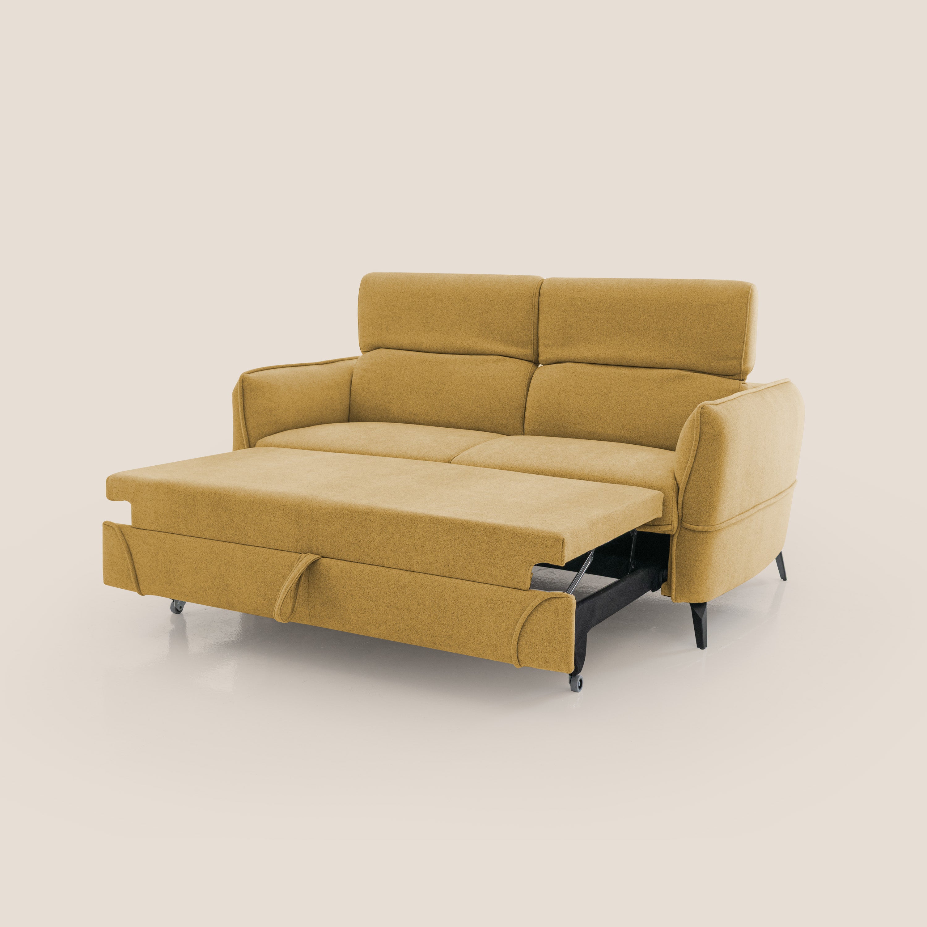 Bloom Divano con poggiapiedi estraibile piedini alti e poggiatesta reclinabili in tessuto bouclé impermeabile T07 verde - divani.store