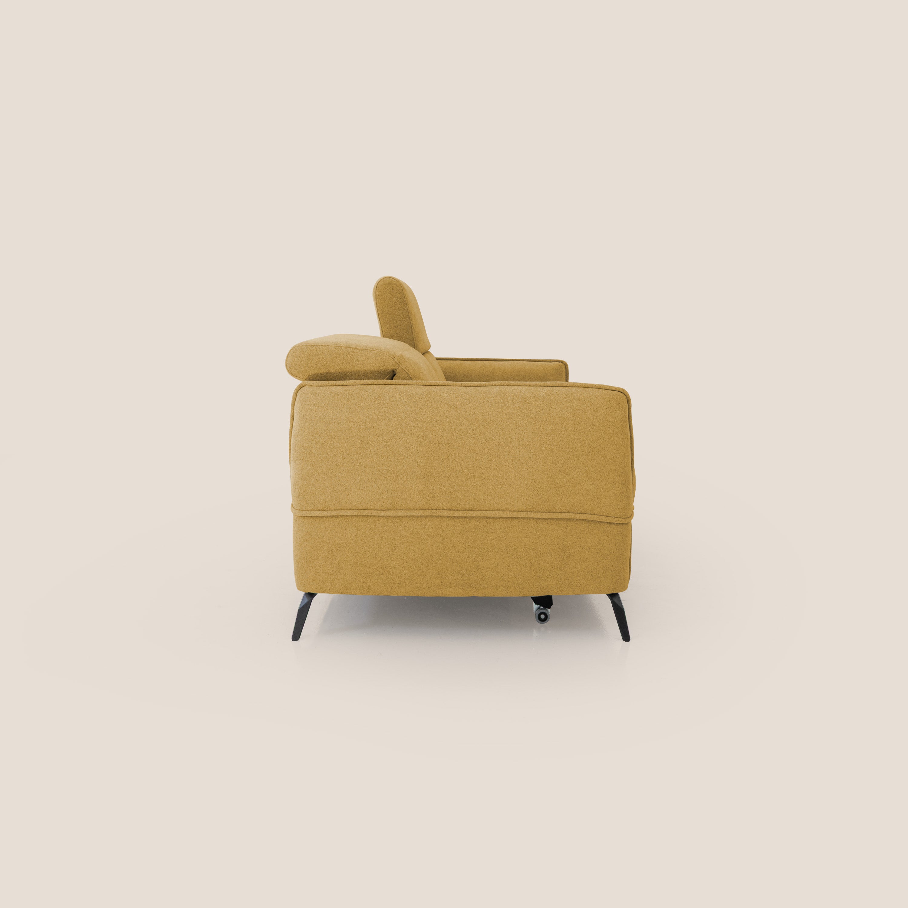 Bloom Divano con poggiapiedi estraibile piedini alti e poggiatesta reclinabili in tessuto bouclé impermeabile T07 verde - divani.store