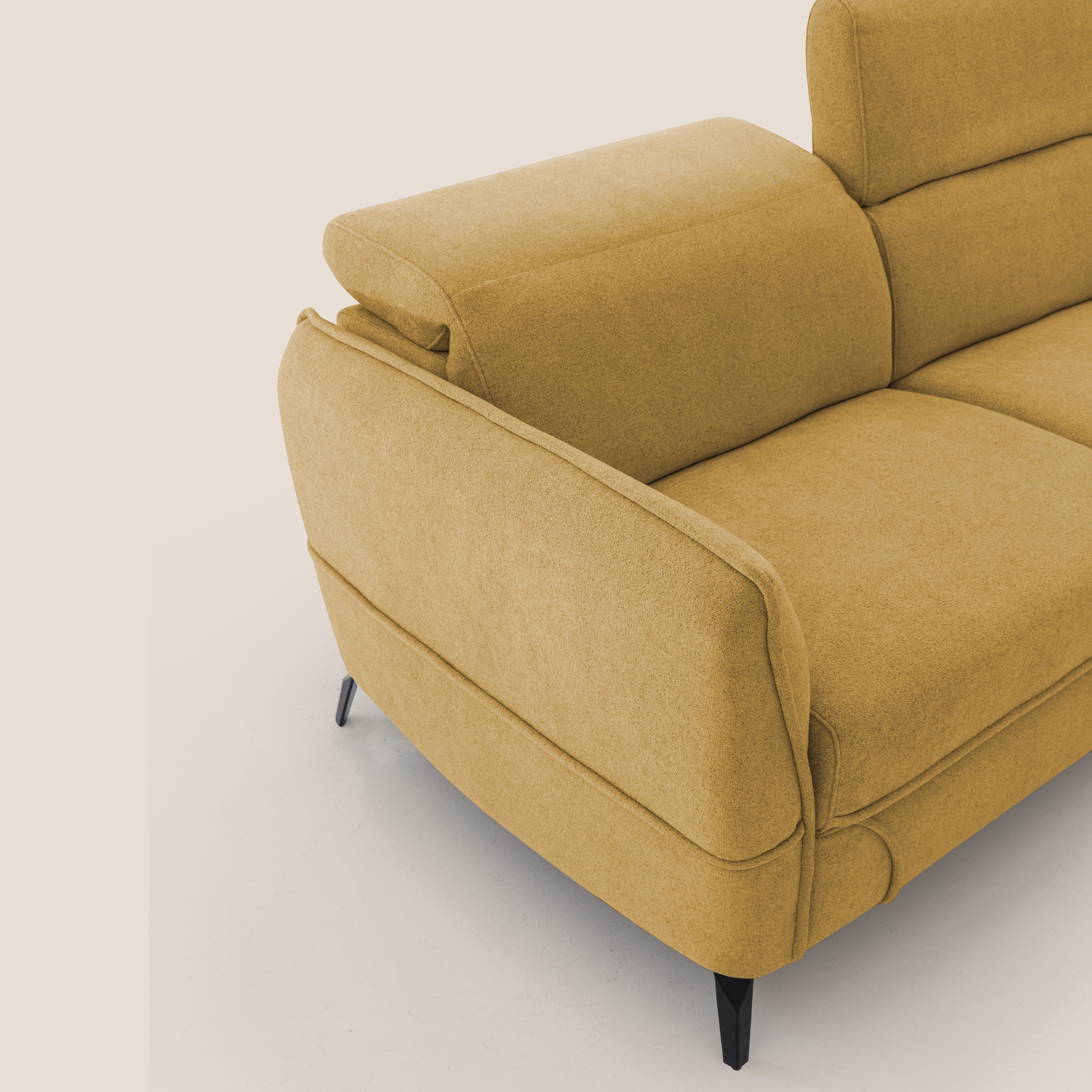 Bloom Divano con poggiapiedi estraibile piedini alti e poggiatesta reclinabili in tessuto bouclé impermeabile T07 verde - divani.store