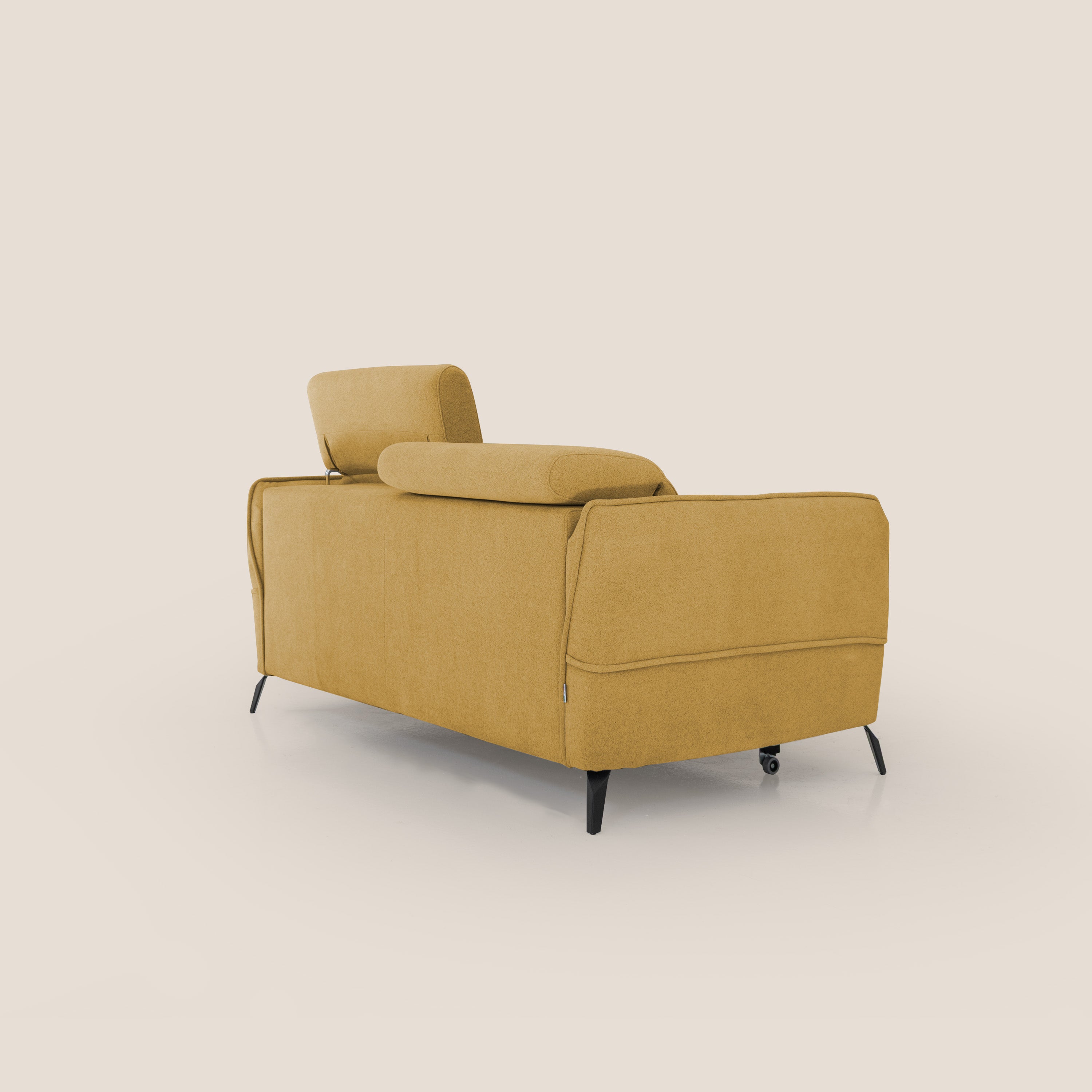 Bloom Divano con poggiapiedi estraibile piedini alti e poggiatesta reclinabili in tessuto bouclé impermeabile T07 giallo - divani.store