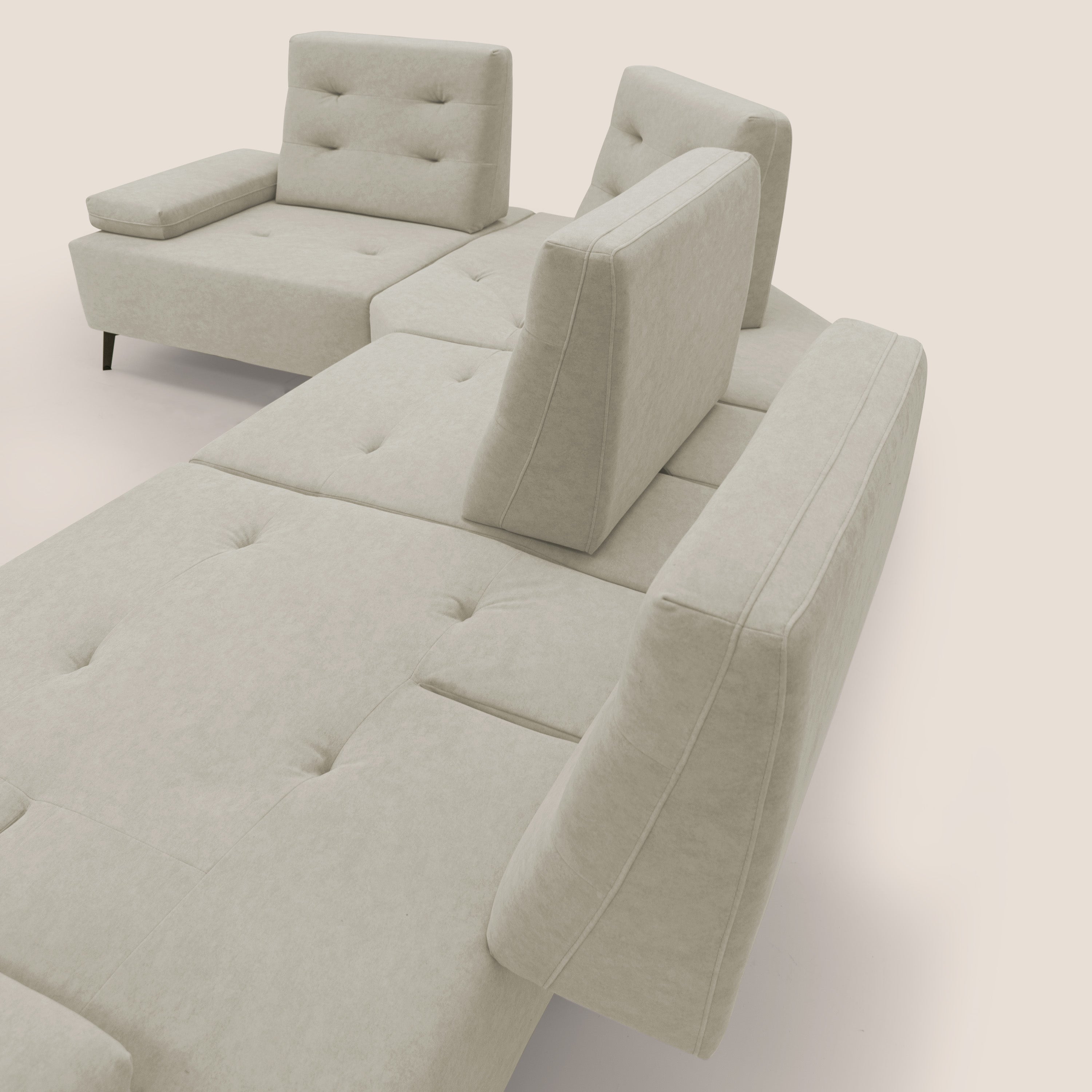 Lugano Divano angolare con schienali traslanti in microfibra effetto velluto T09 panna - divani.store