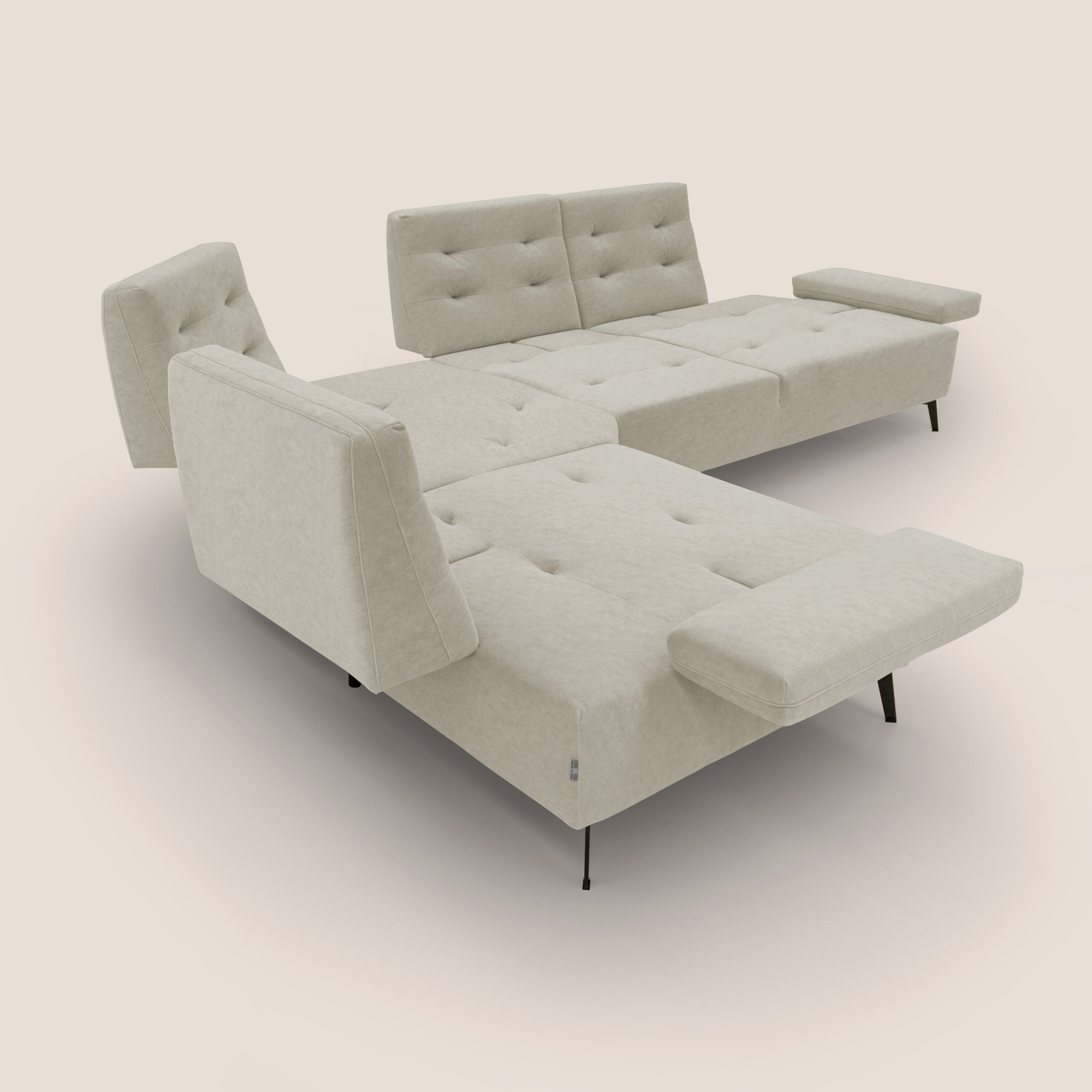 Lugano Divano angolare con schienali traslanti in microfibra effetto velluto T09 panna - divani.store