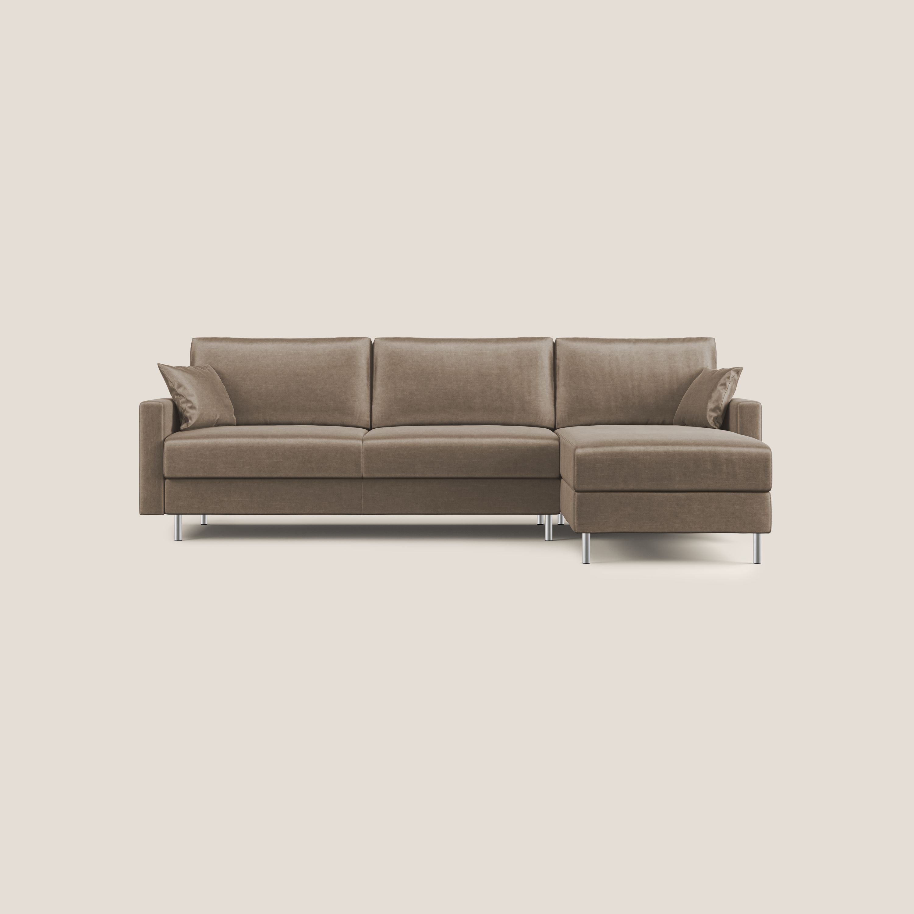 Andromeda divano letto angolare in velluto morbido impermeabile T01 marrone - divani.store