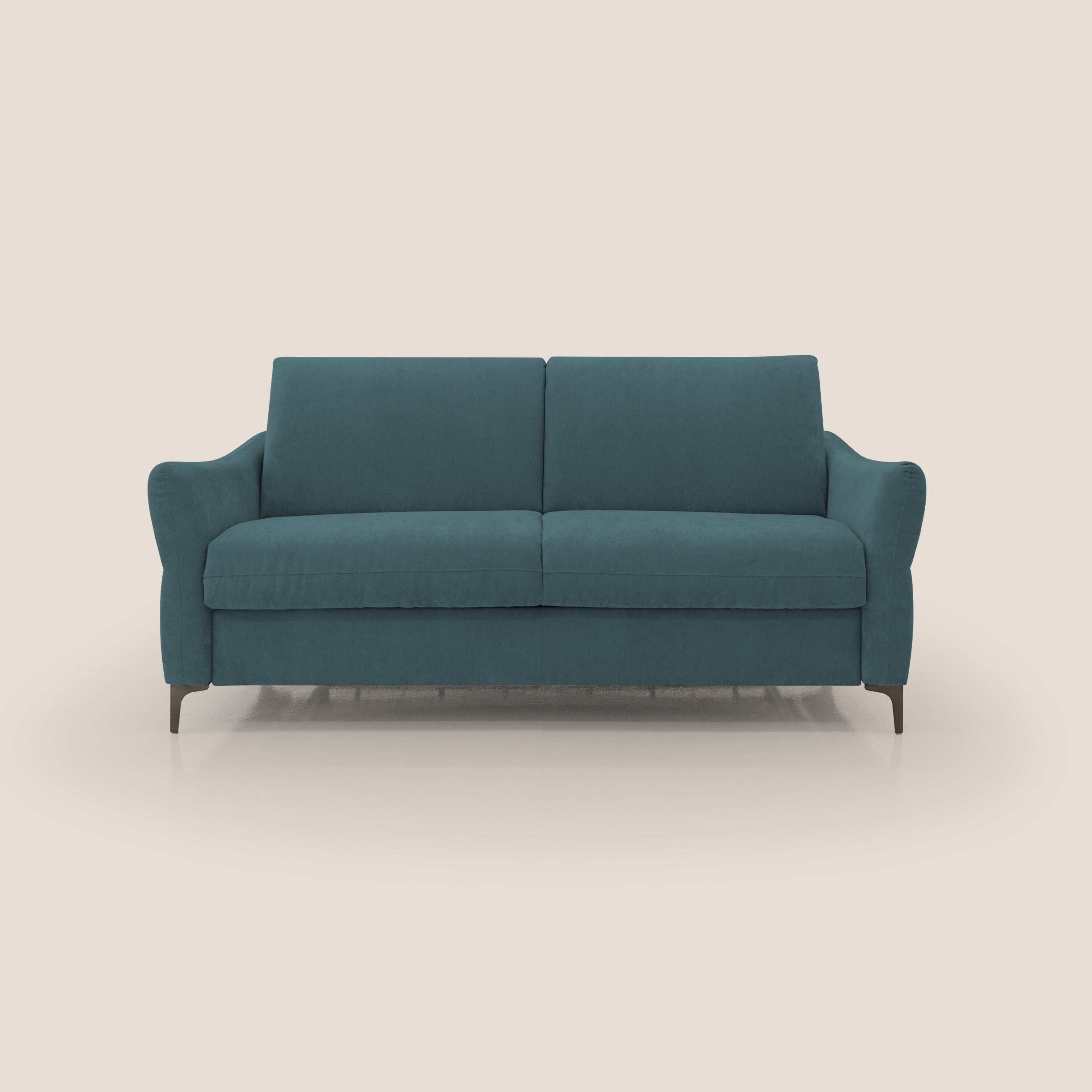 Dalia divano letto con materasso H18 cm e piedi alti in raffinato tessuto smacchiabile T17 petrolio - divani.store