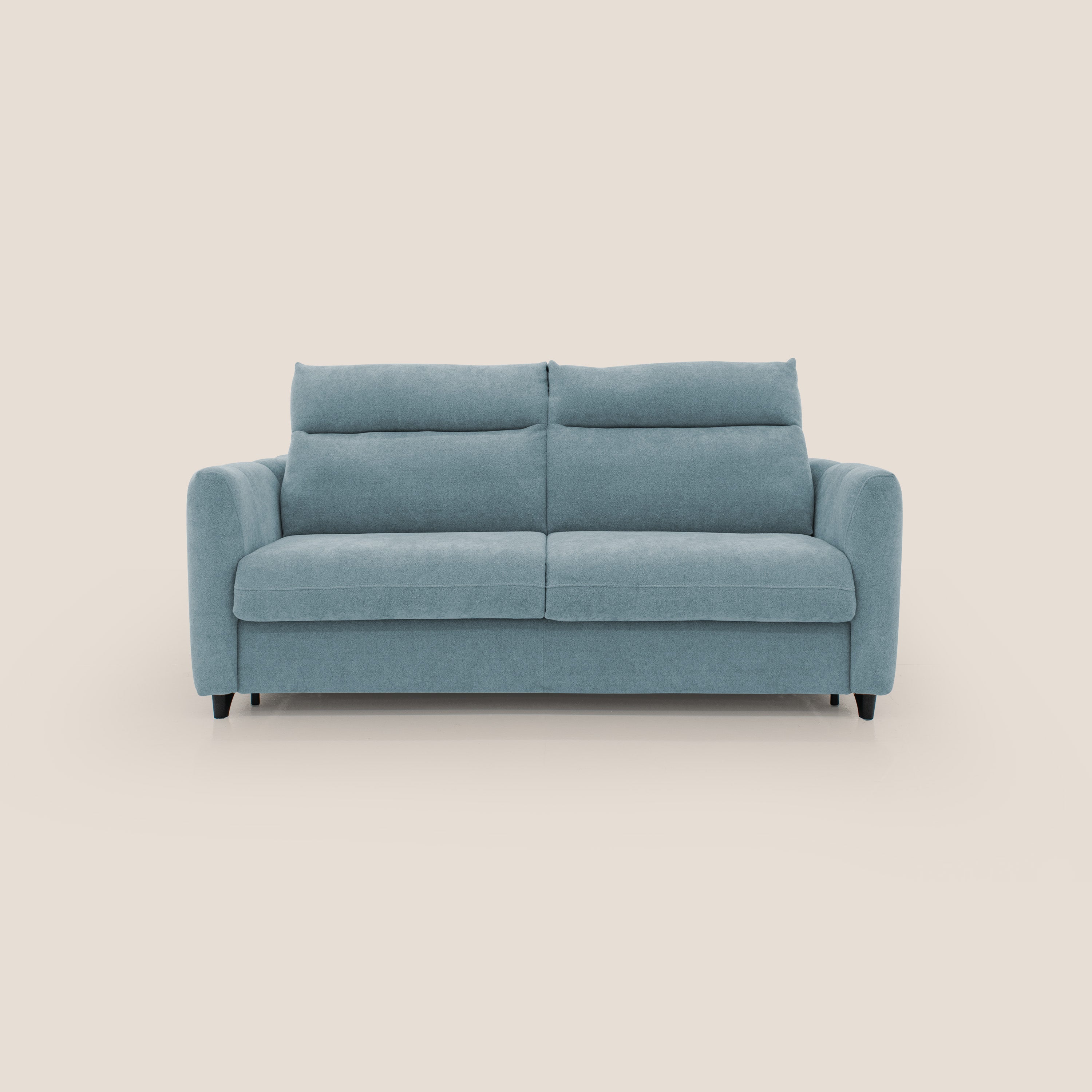 Peonia divano letto scandinavo con materasso H18 cm e morbido e alto schienale in tessuto Bouclé impermeabile T07 carta da zucchero - divani.store