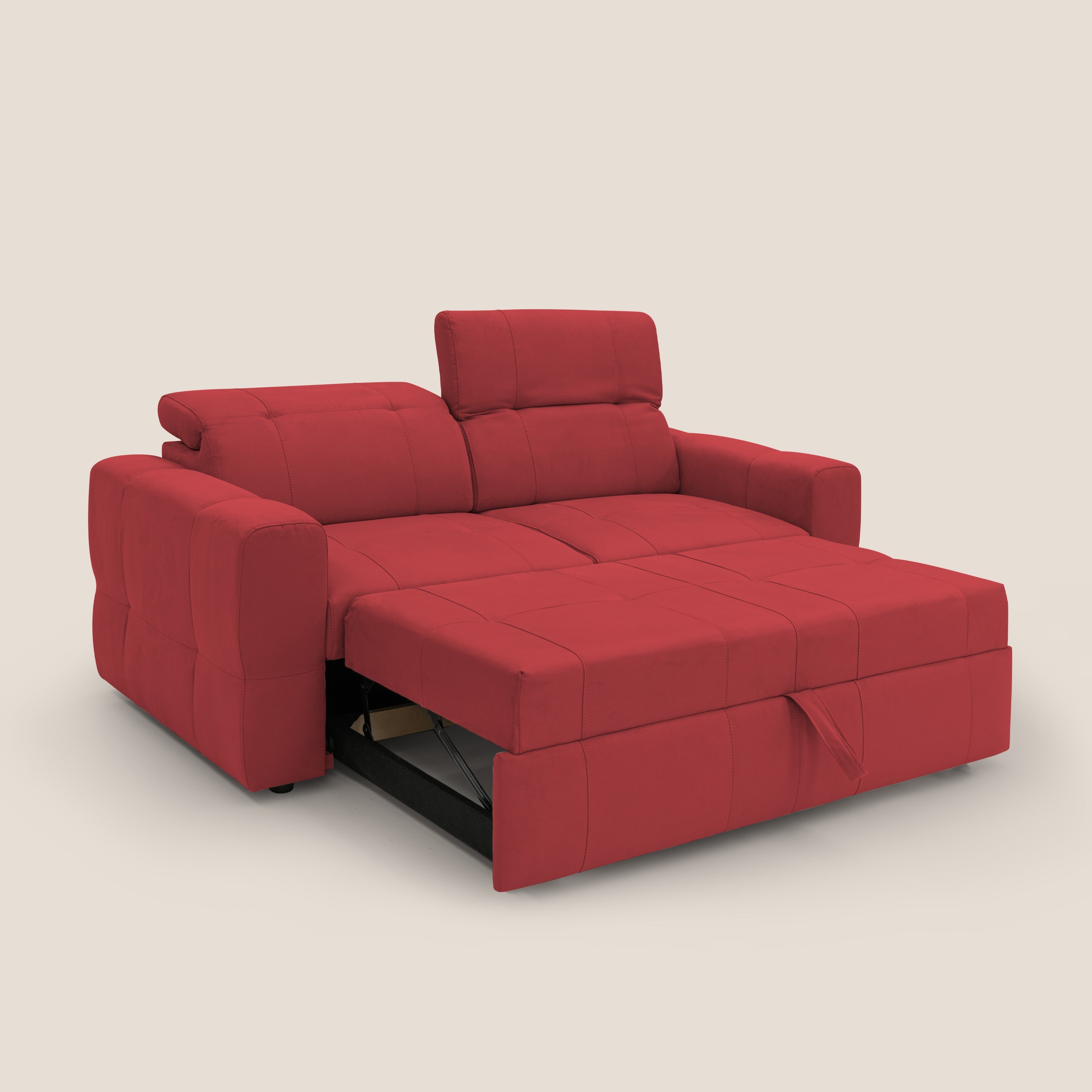 Kronos Divano con pouf estraibile poggiapiedi e poggiatesta reclinabili in morbida microfibra impermeabile T11 rosso - divani.store