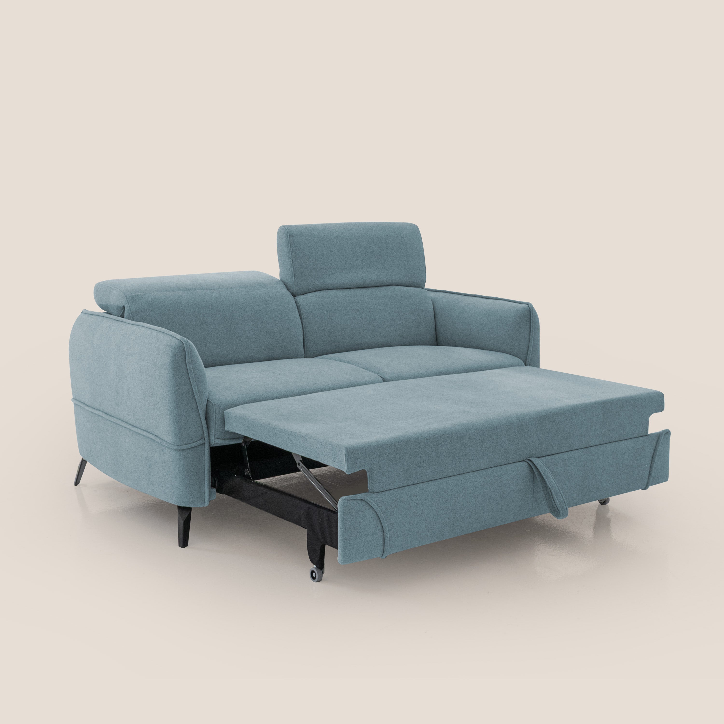 Bloom Divano con poggiapiedi estraibile piedini alti e poggiatesta reclinabili in tessuto bouclé impermeabile T07 carta da zucchero - divani.store