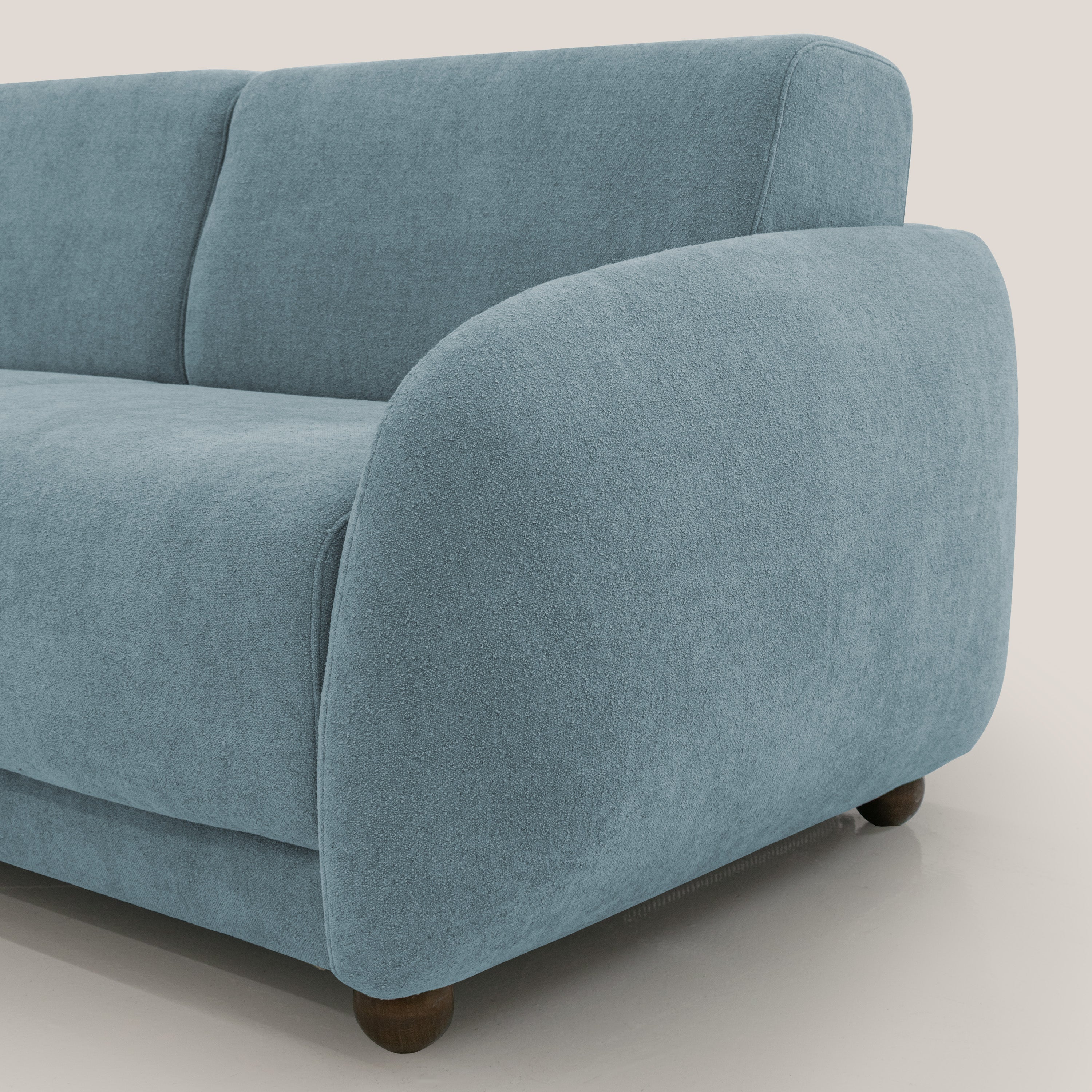 Giglio divano letto scandinavo japandi con materasso H18 cm in tessuto Bouclé impermeabile T07 carta da zucchero - divani.store