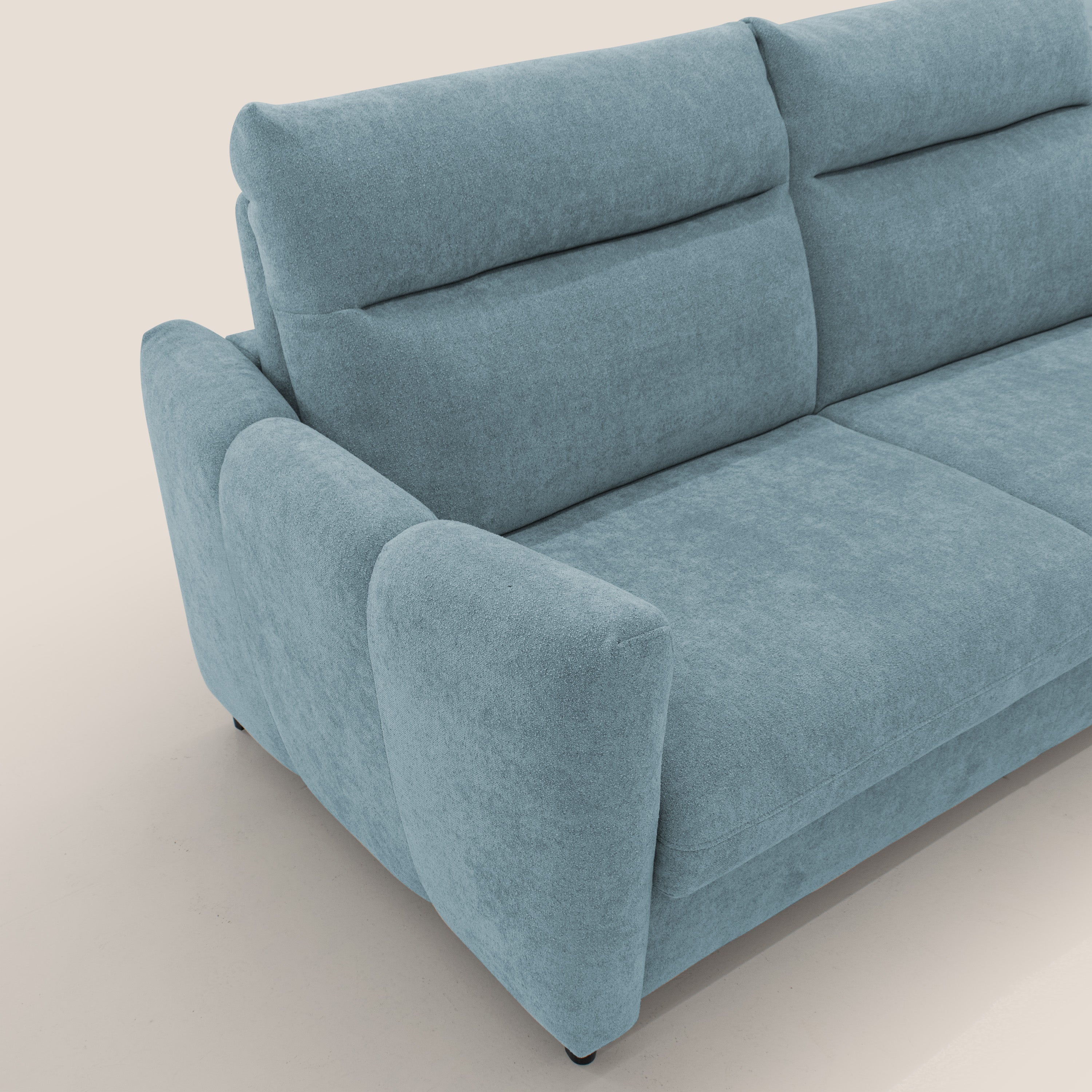 Peonia divano letto scandinavo con materasso H18 cm e morbido e alto schienale in tessuto Bouclé impermeabile T07 carta da zucchero - divani.store