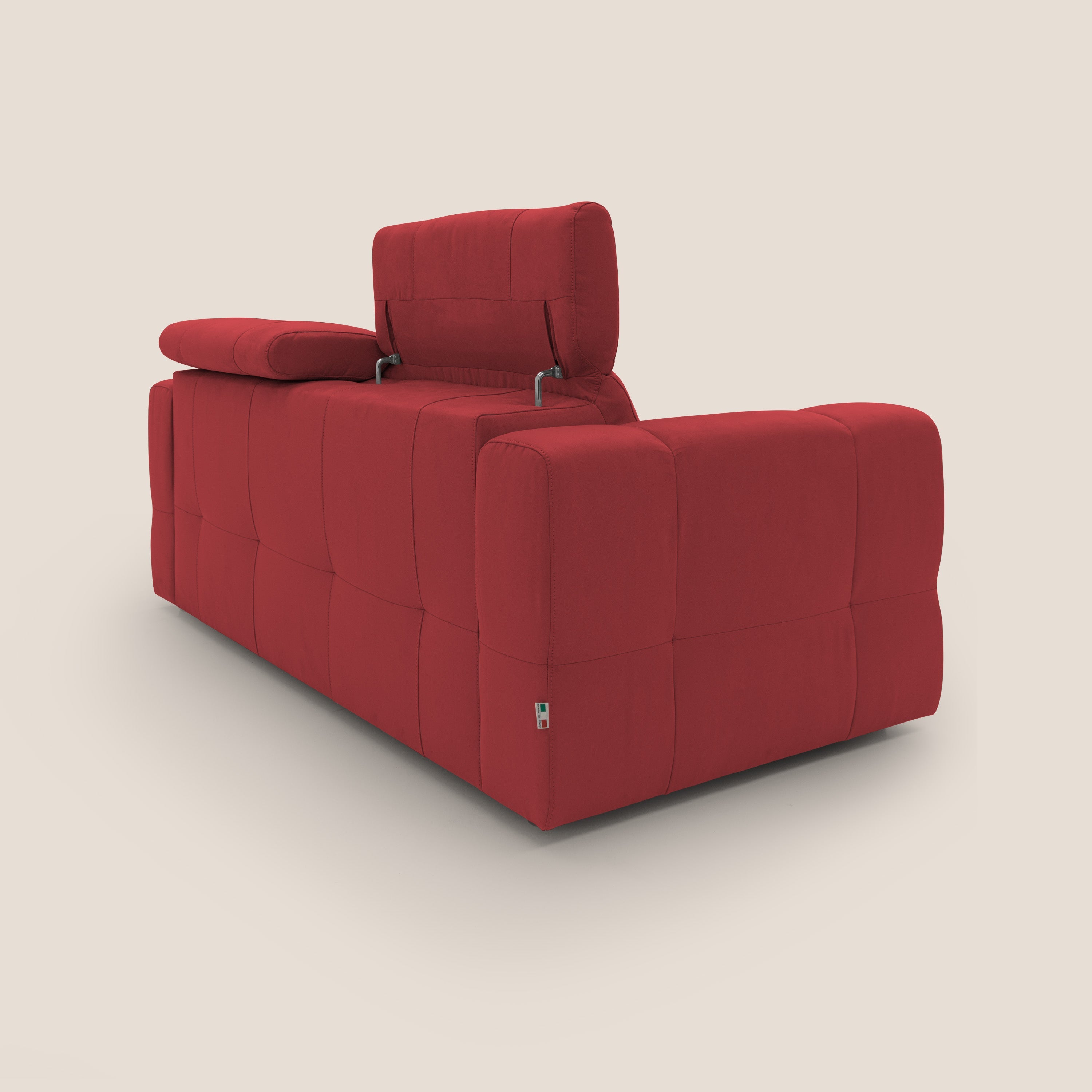 Kronos Divano con pouf estraibile poggiapiedi e poggiatesta reclinabili in morbida microfibra impermeabile T11 rosso - divani.store