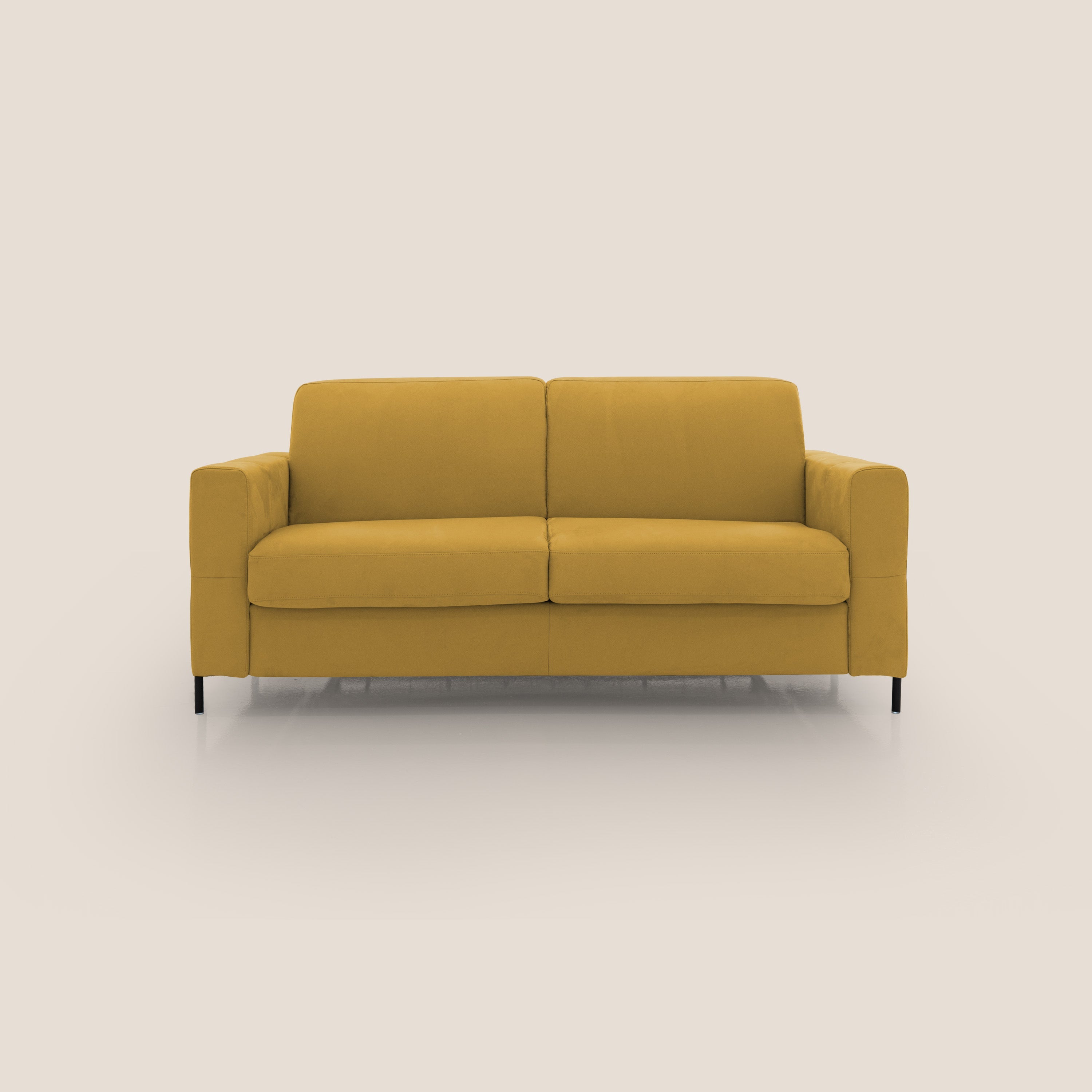 Ortensia divano letto materasso H18 cm con piedi alti in elegante microfibra smacchiabile T11 giallo - divani.store