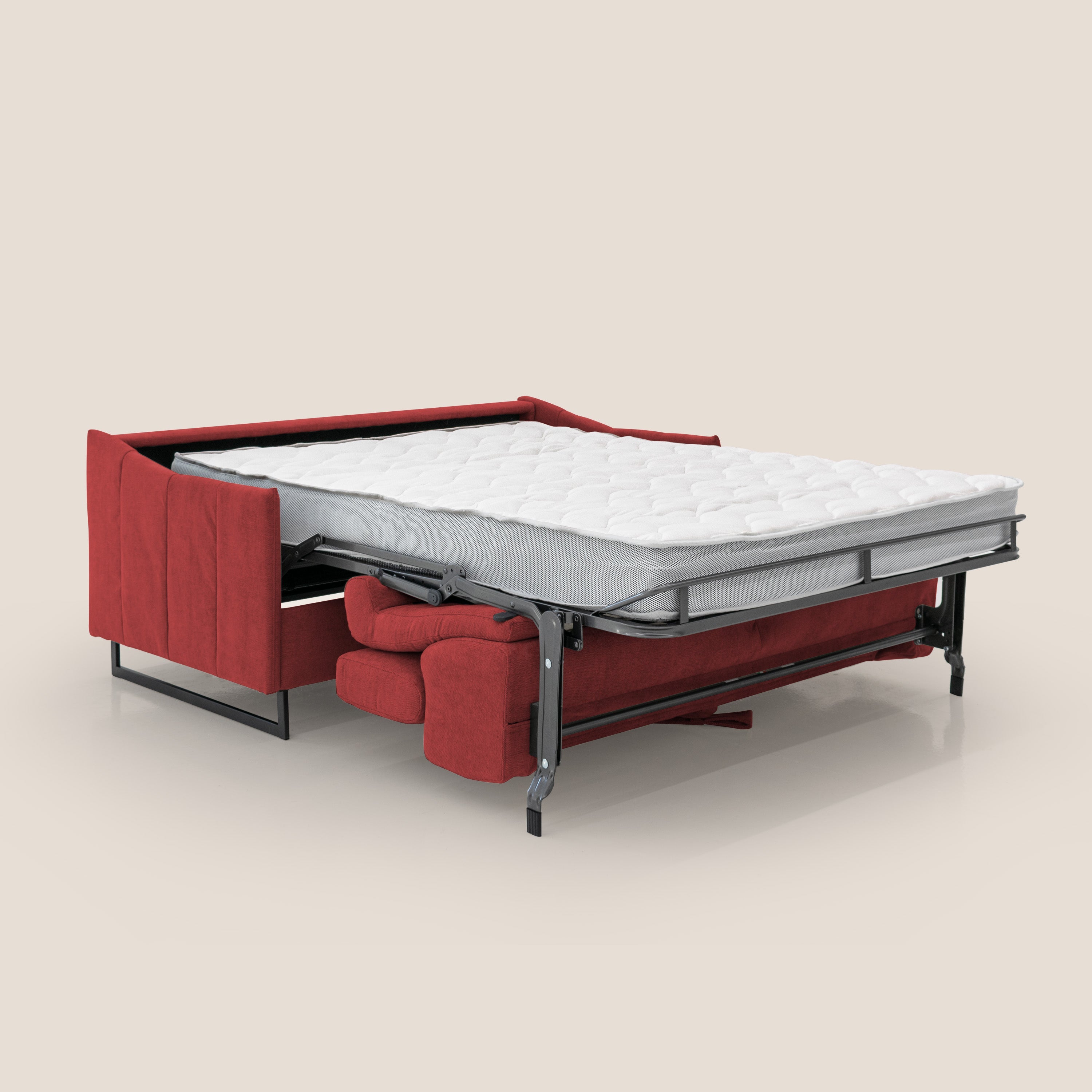 Loto divano letto salvaspazio materasso H18 cm con piedi alti in morbido tessuto impermeabile T14 rosso - divani.store