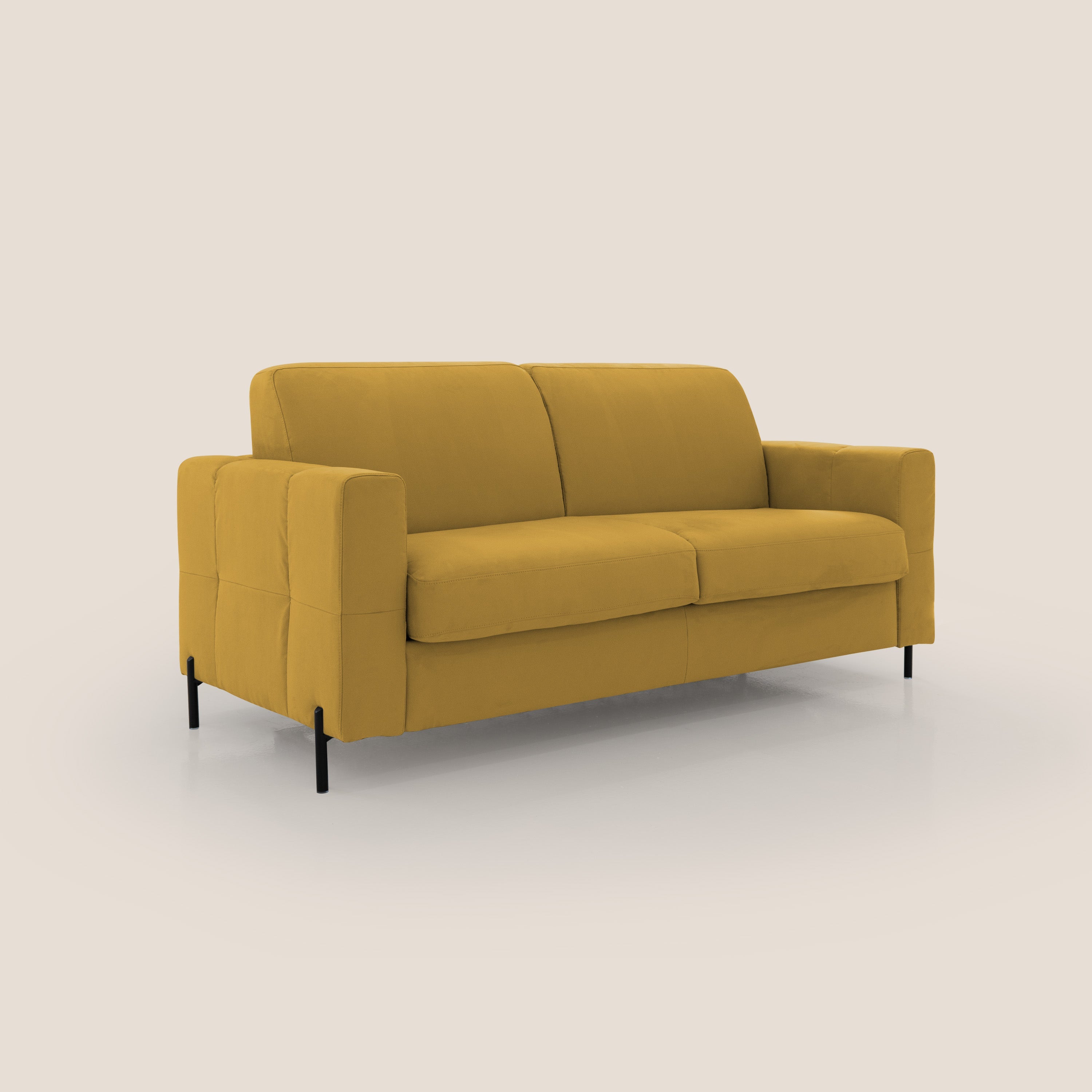 Ortensia divano letto materasso H18 cm con piedi alti in elegante microfibra smacchiabile T11 giallo - divani.store