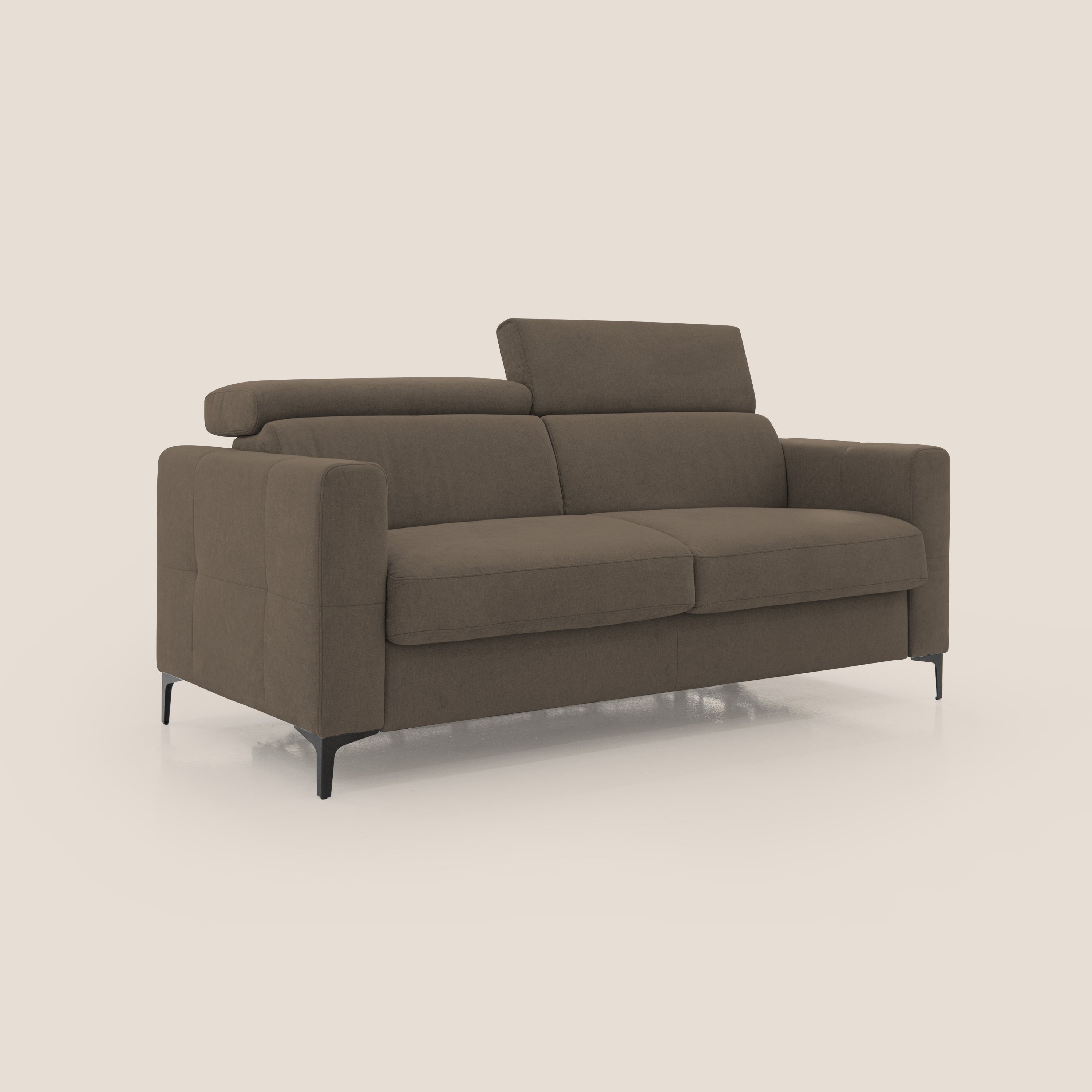 Gardenia divano letto materasso alto 18 cm con poggiatesta reclinabili e rivestimento impermeabile T02 marrone - divani.store