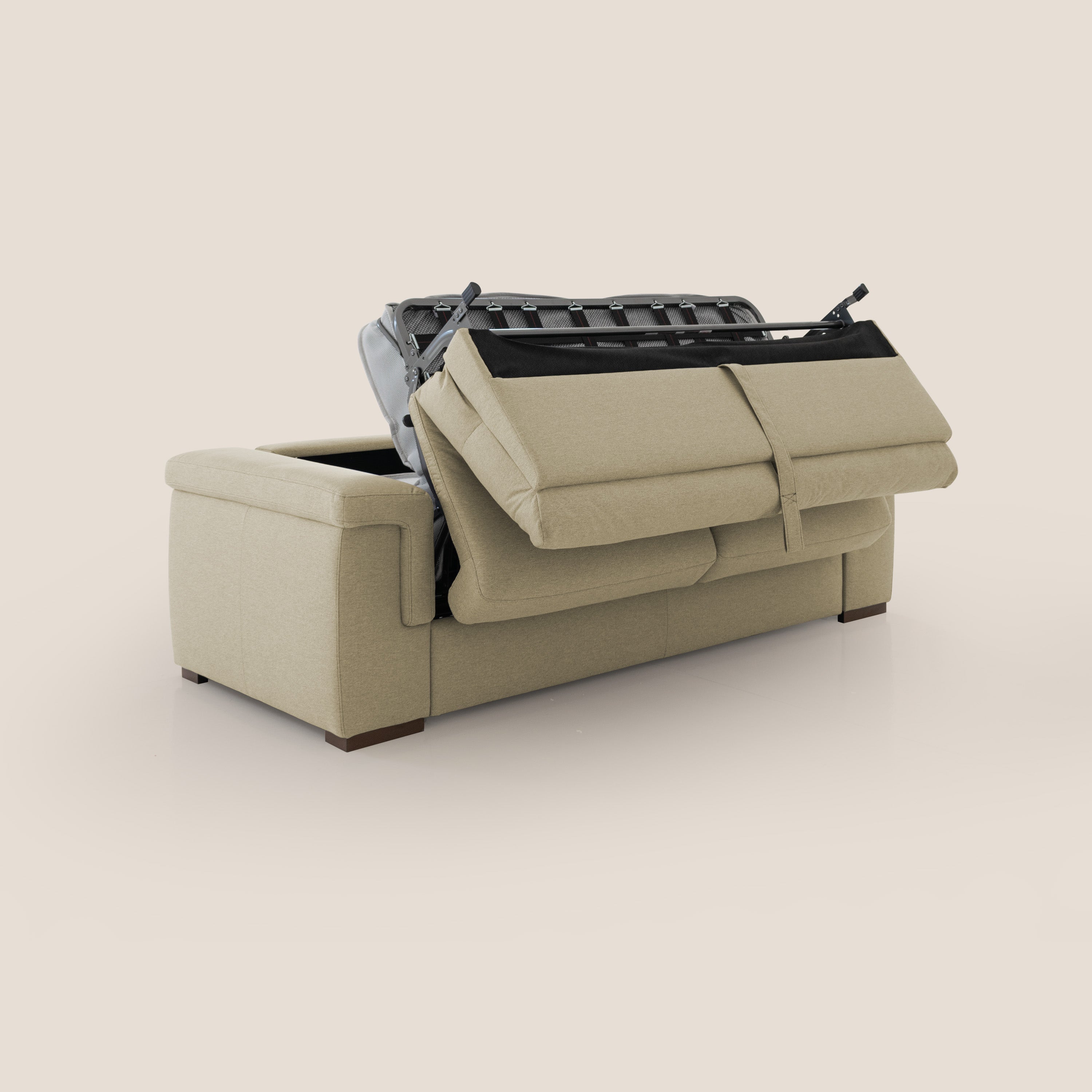 Magnolia divano letto con materasso alto 18 cm morbido schienale alto in tessuto smacchiabile T05 cammello - divani.store