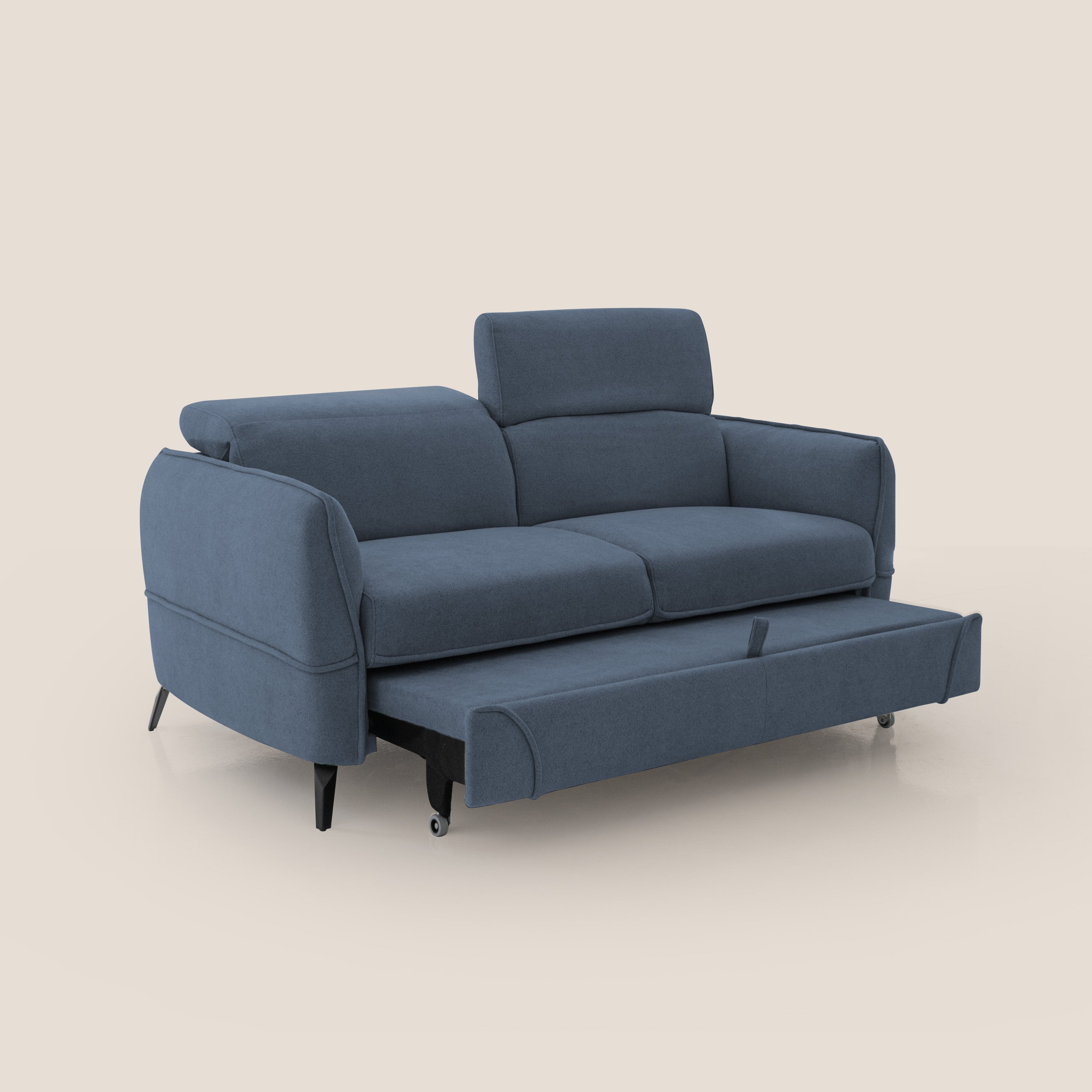 Bloom Divano con poggiapiedi estraibile piedini alti e poggiatesta reclinabili in tessuto bouclé impermeabile T07 - divani.store