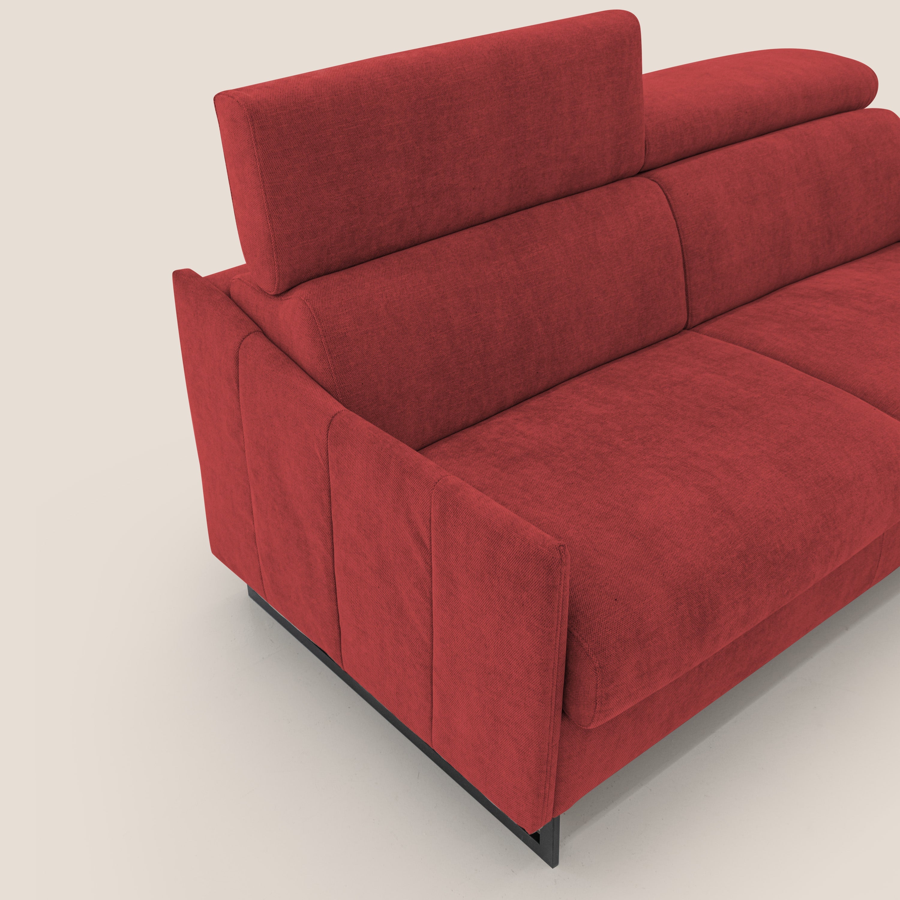 Loto divano letto salvaspazio materasso H18 cm con piedi alti in morbido tessuto impermeabile T14 rosso - divani.store