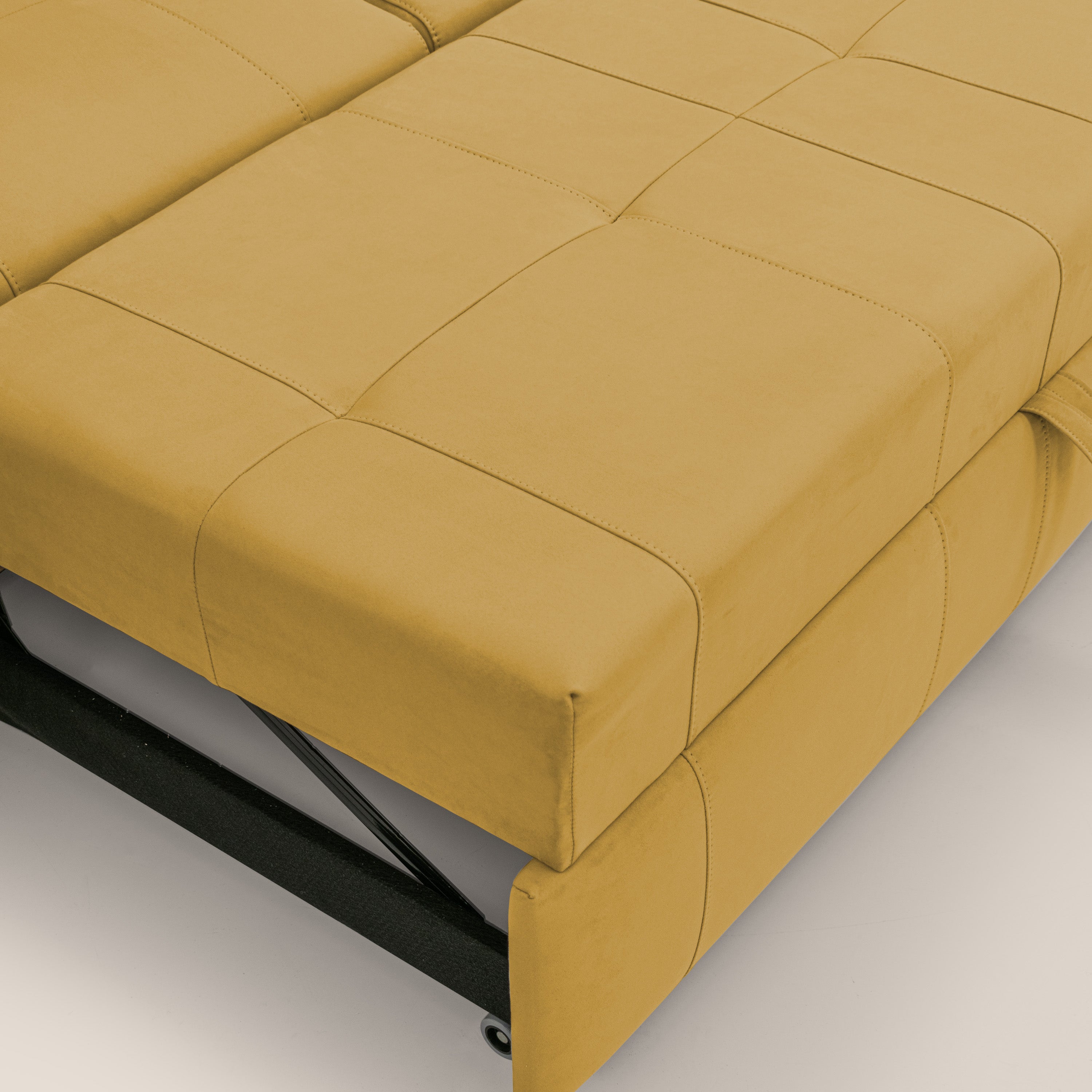Kronos Divano angolare con pouf estraibile e penisola contenitore in microfibra impermeabile T11 giallo - divani.store